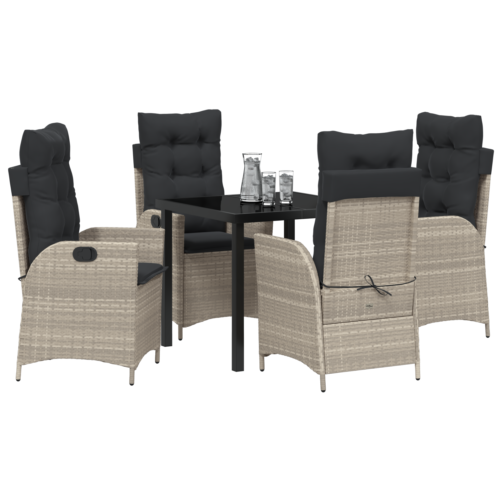 vidaXL 5-delige tuinset met kussens in lichtgrijs poly rattan