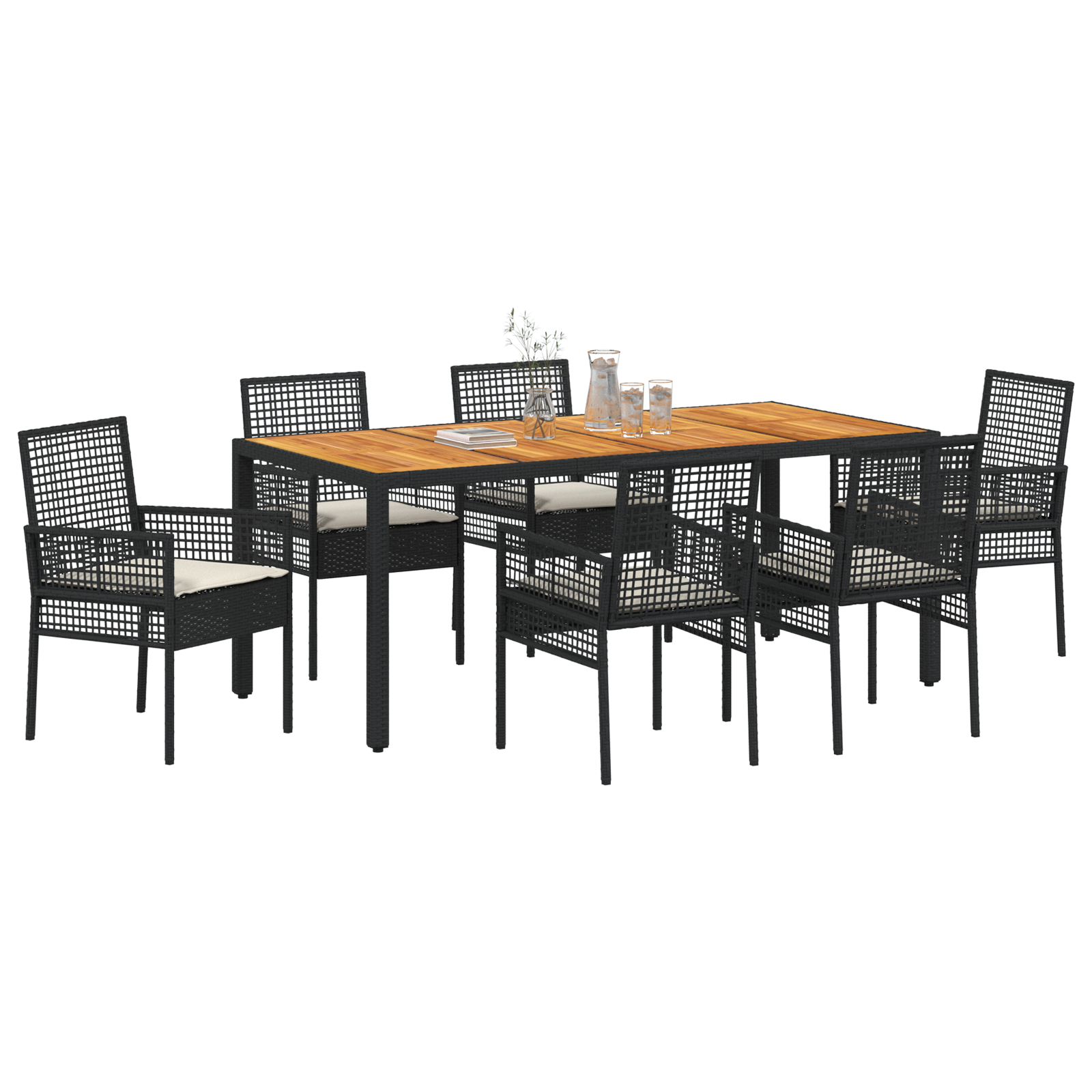 vidaXL 7-delige tuinset met kussens zwart poly rattan