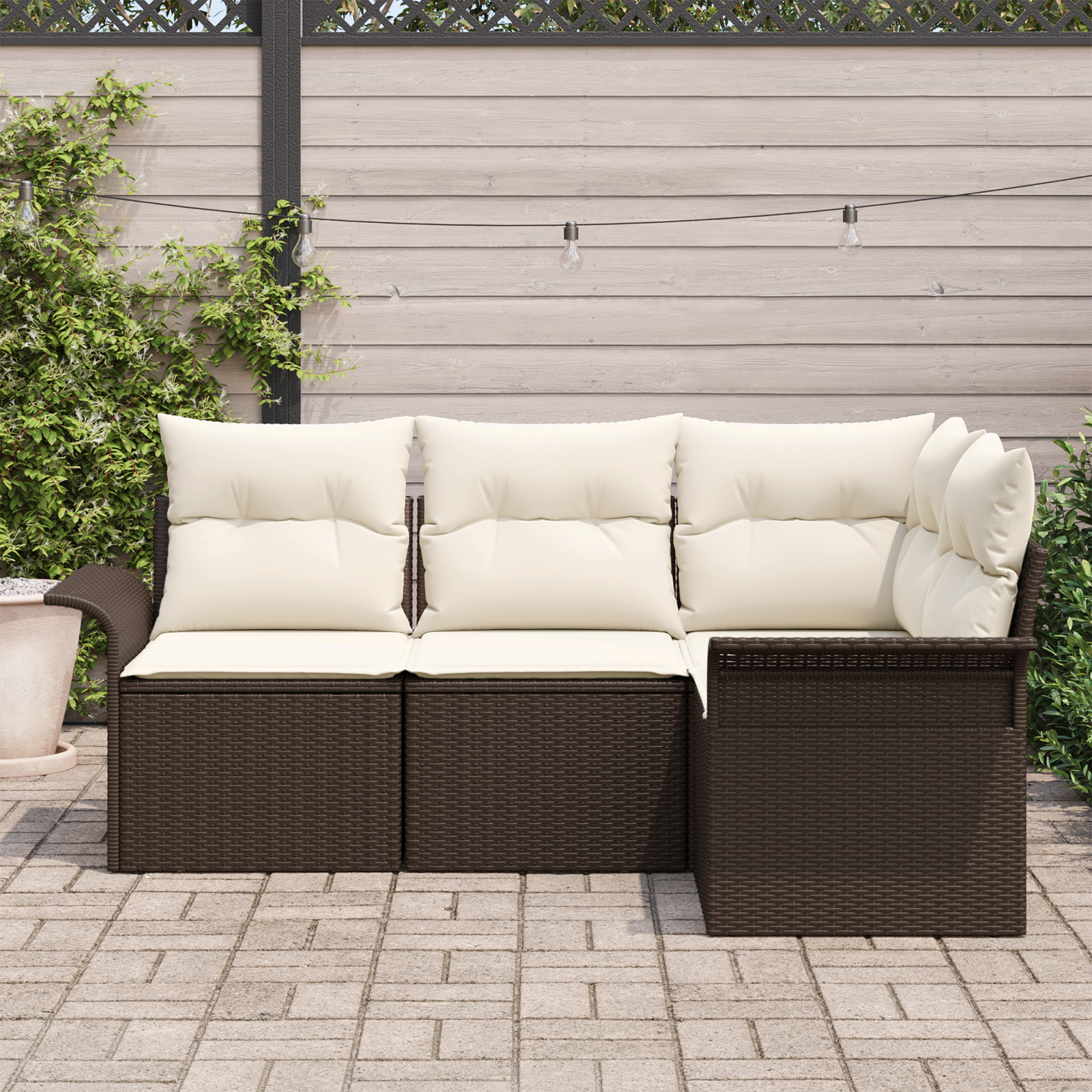 vidaXL 4-delige tuinset met kussens bruin poly rattan