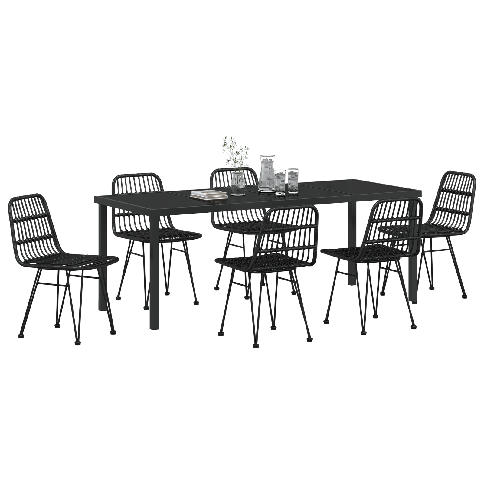 vidaXL 7-delige Tuin Eettafel Set Zwart Poly Rattan