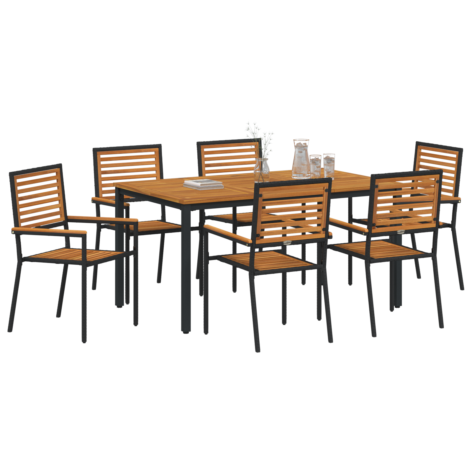 vidaXL 7-delige tuinset Zwart Poly Rattan Acacia