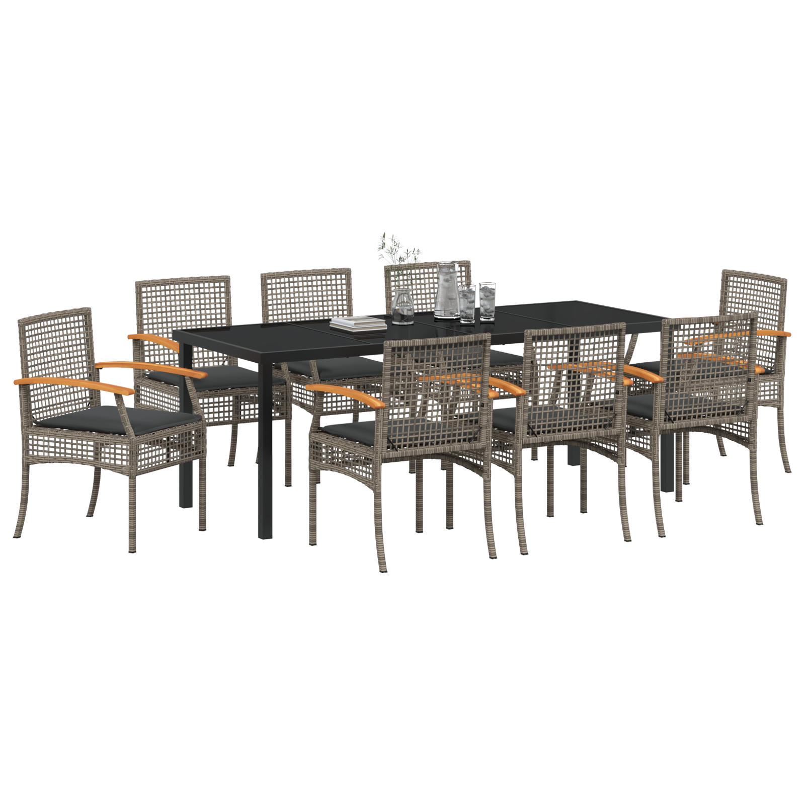 vidaXL 9-delige Tuin Eetset met Kussens Grijs Poly Rattan