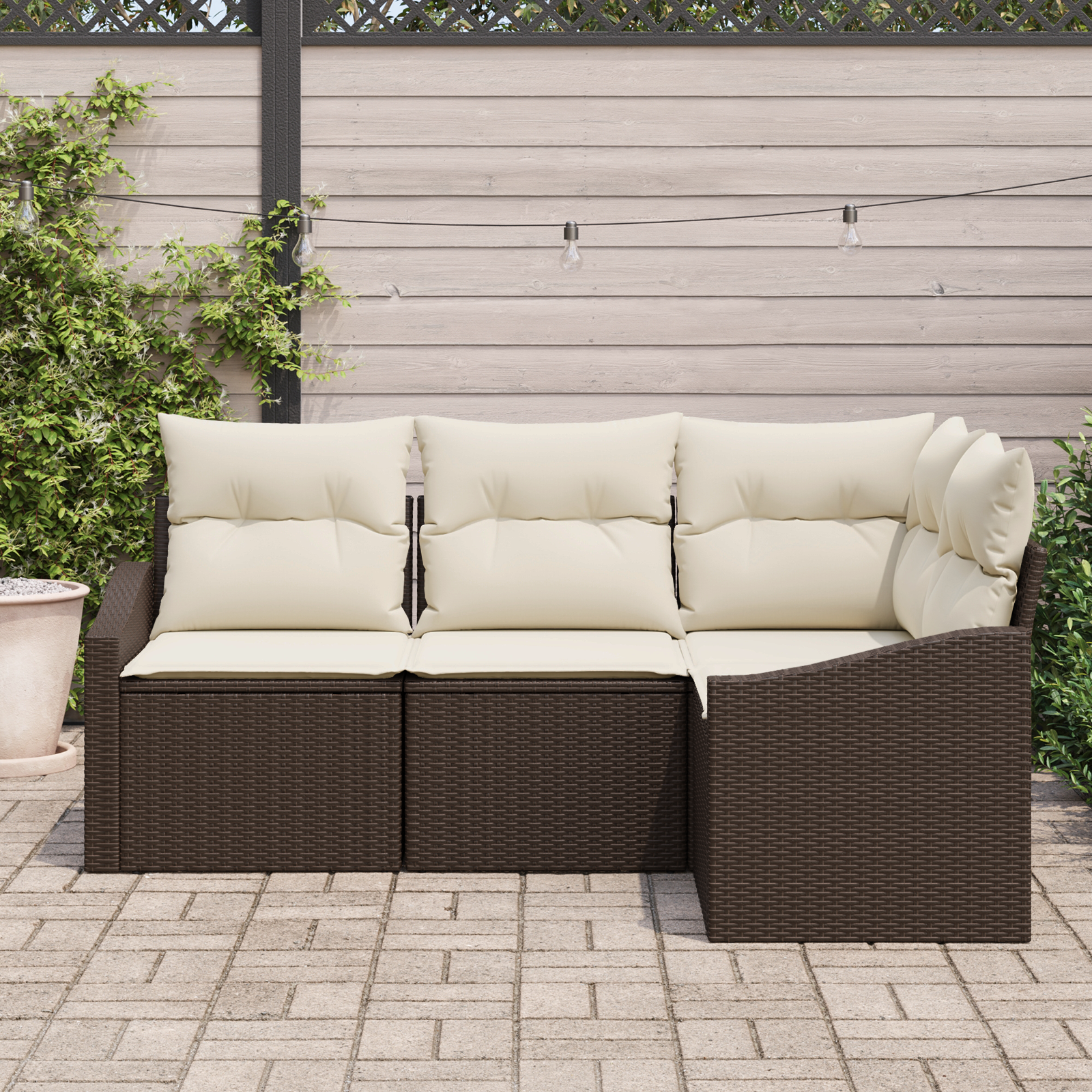 vidaXL 4-delige Tuinset met kussens poly rattan bruin