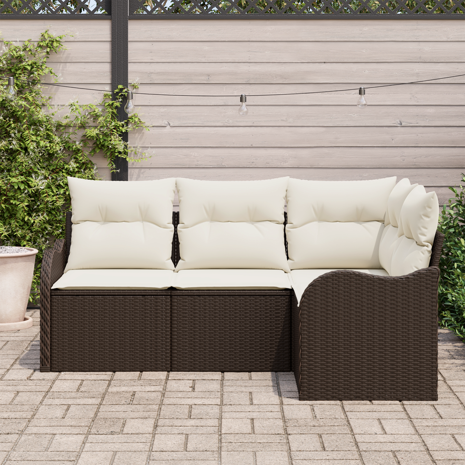 vidaXL 4-delige Tuinbankenset met kussens poly rattan bruin