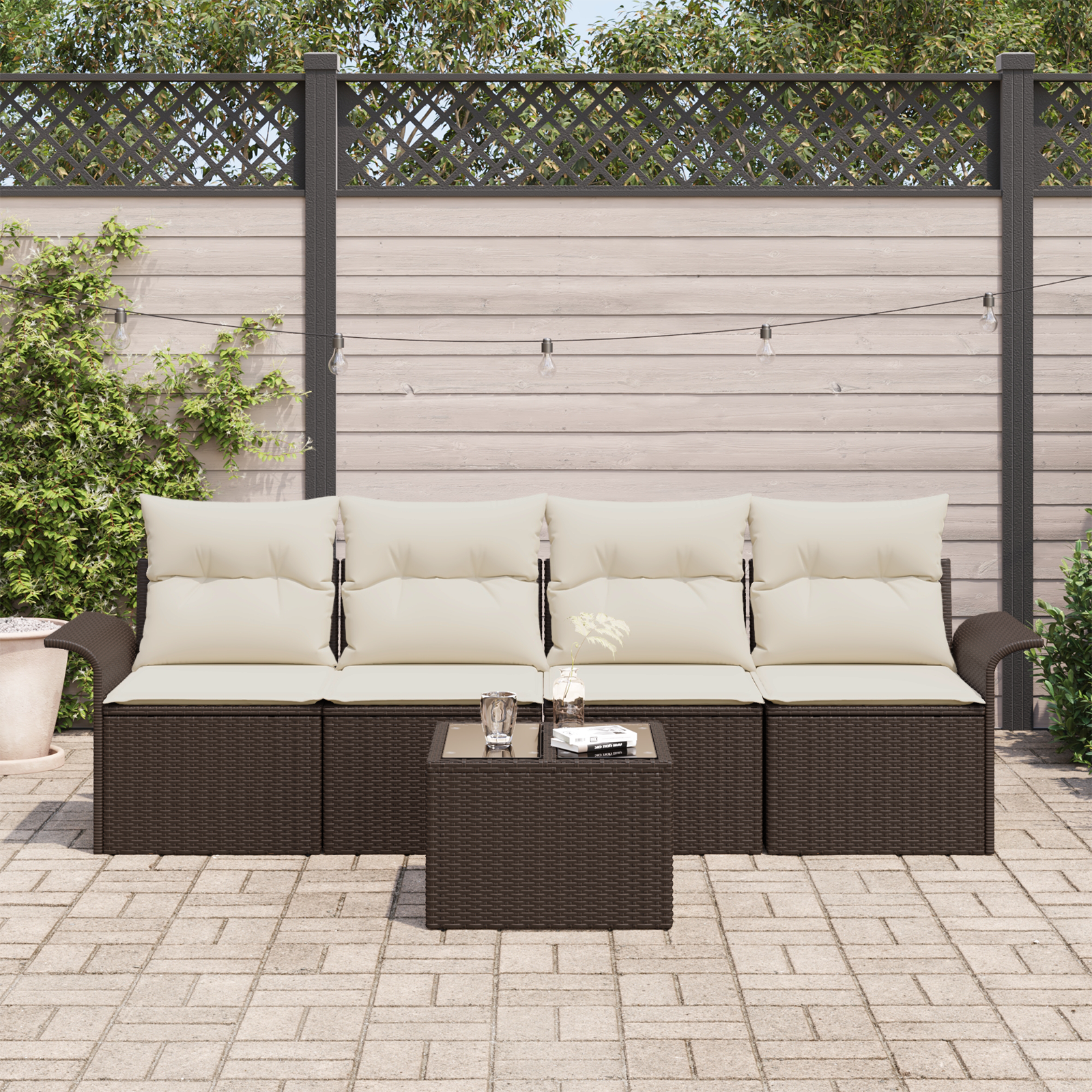 vidaXL 5-delige tuinsofa set met kussens - Bruin poly rattan