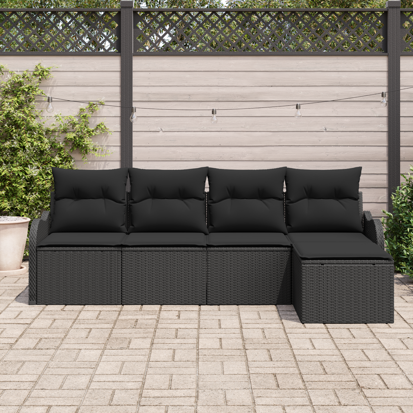 vidaXL 5-delige ligbedden set met kussens zwart poly rattan