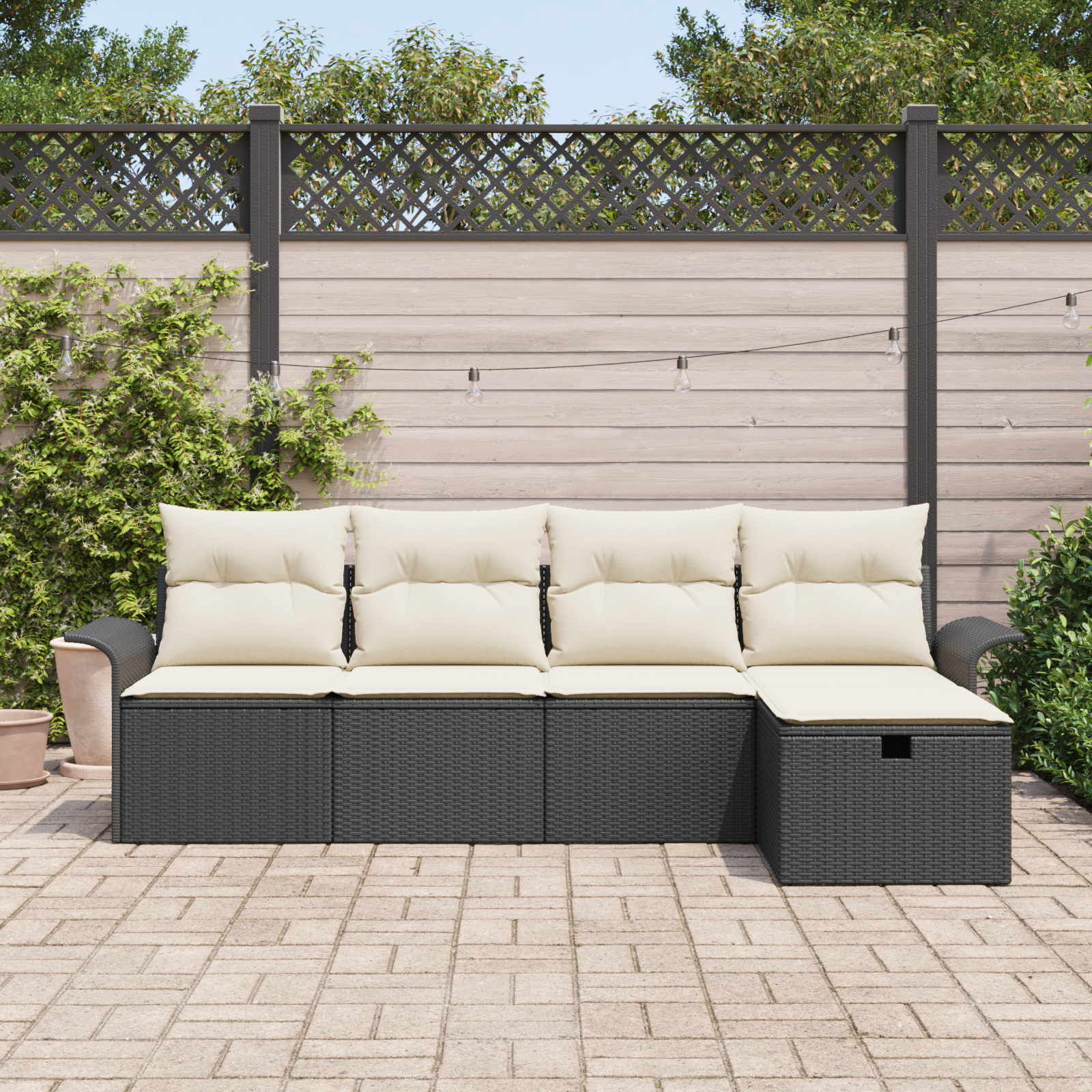 vidaXL 5-delige Tuinbankenset met kussens poly rattan zwart