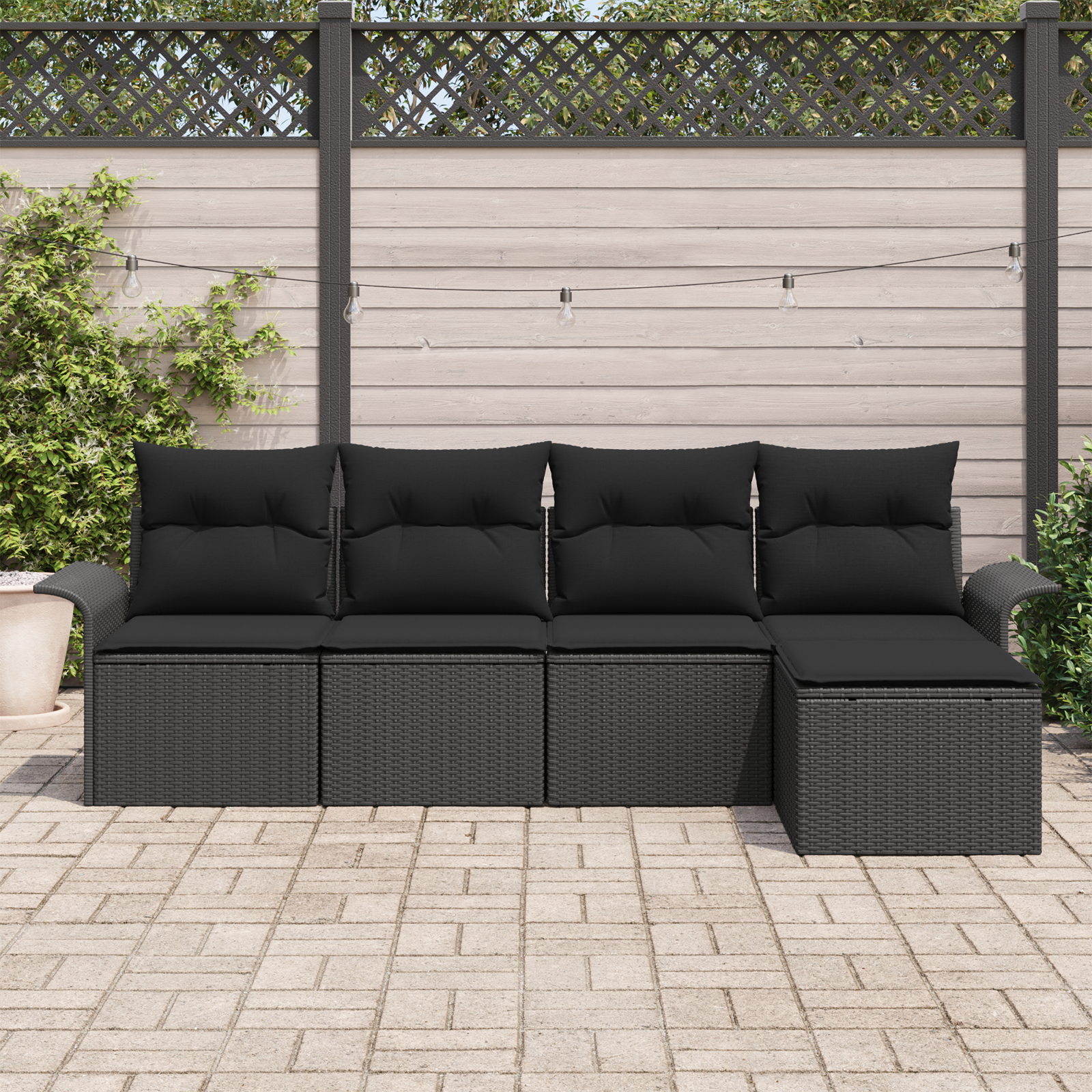 vidaXL 5-delige tuinsofaset met kussens zwart poly rattan