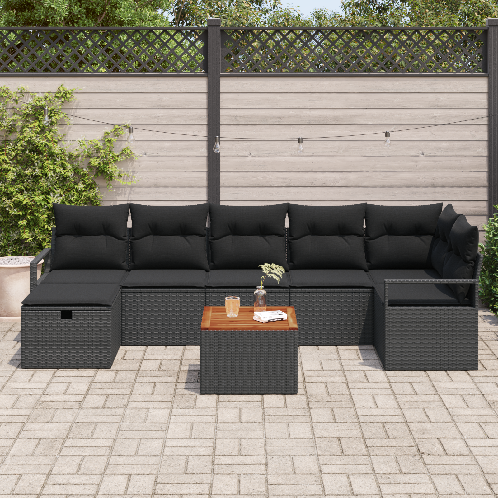vidaXL 8-delige tuinset met kussens - zwart poly rattan