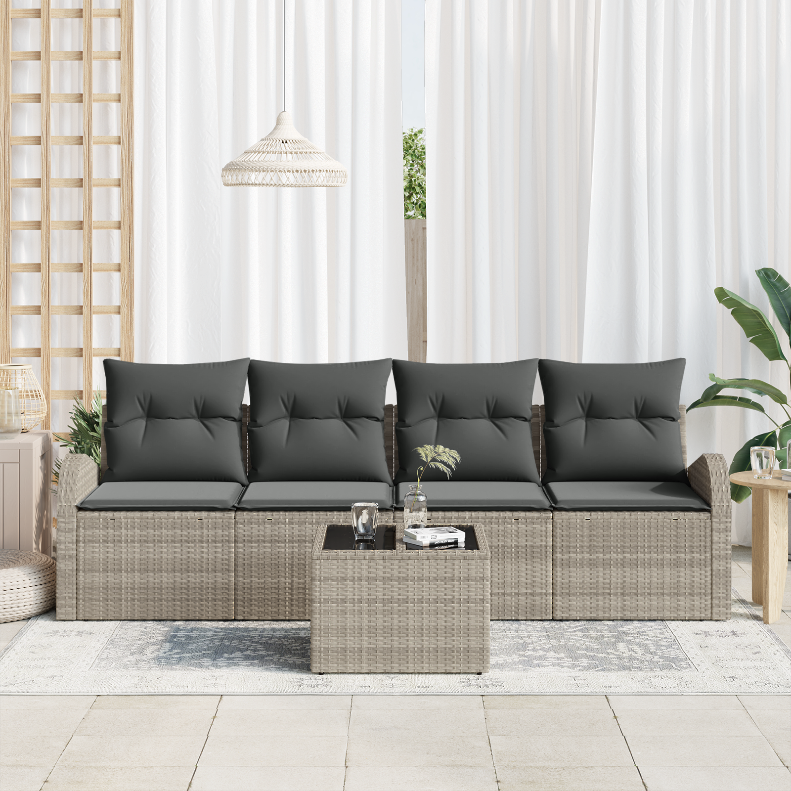 vidaXL 5-delige tuinsofa set met kussens lichtgrijs poly rattan