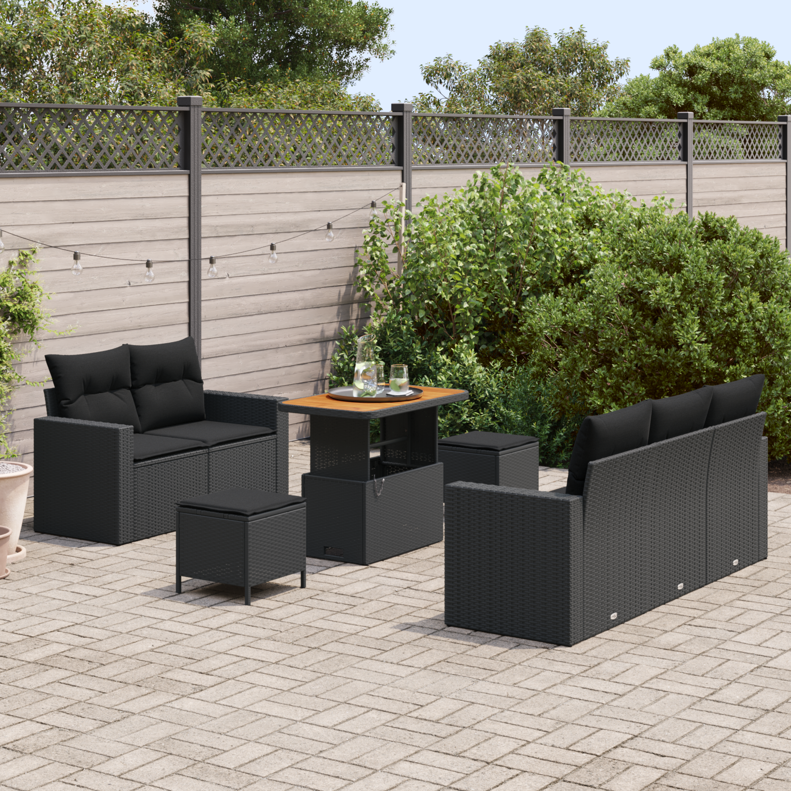 vidaXL 8-delige tuinset met kussens zwart poly rattan acacia