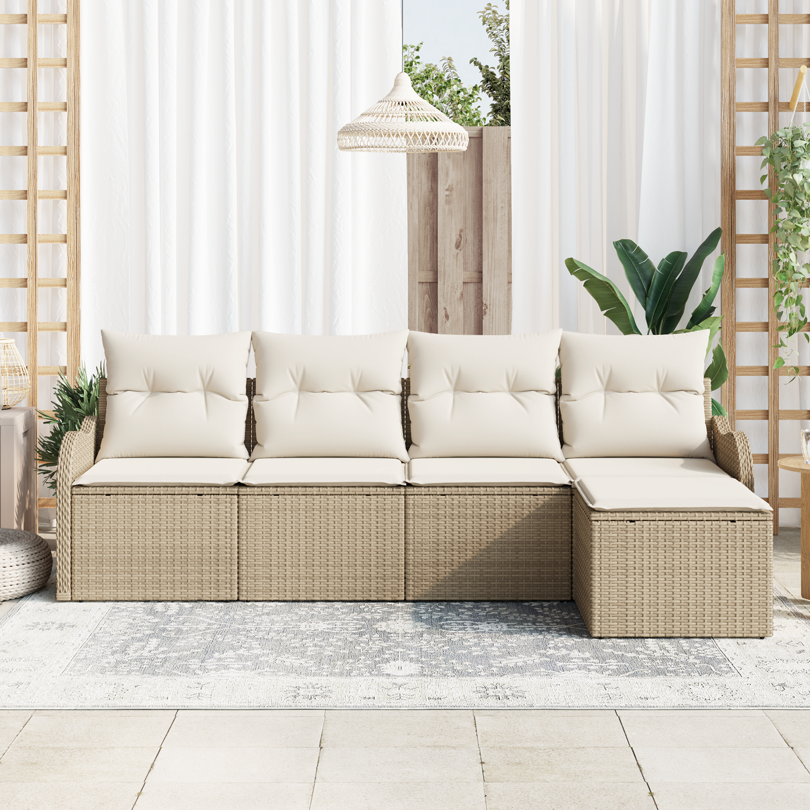 vidaXL 5-delige tuinset met kussens in beige poly rattan
