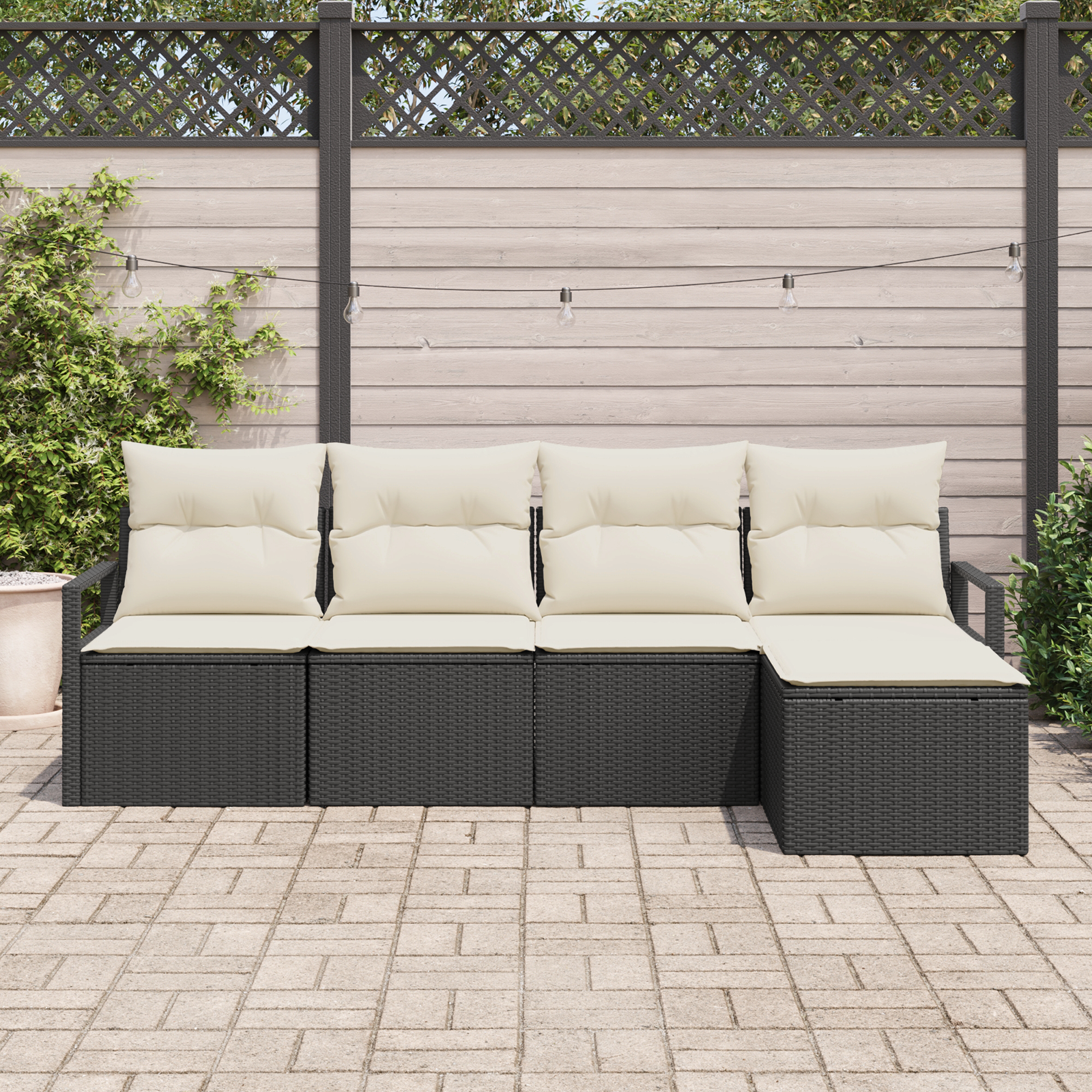 vidaXL 5-delige Tuinbankenset met kussens poly rattan zwart
