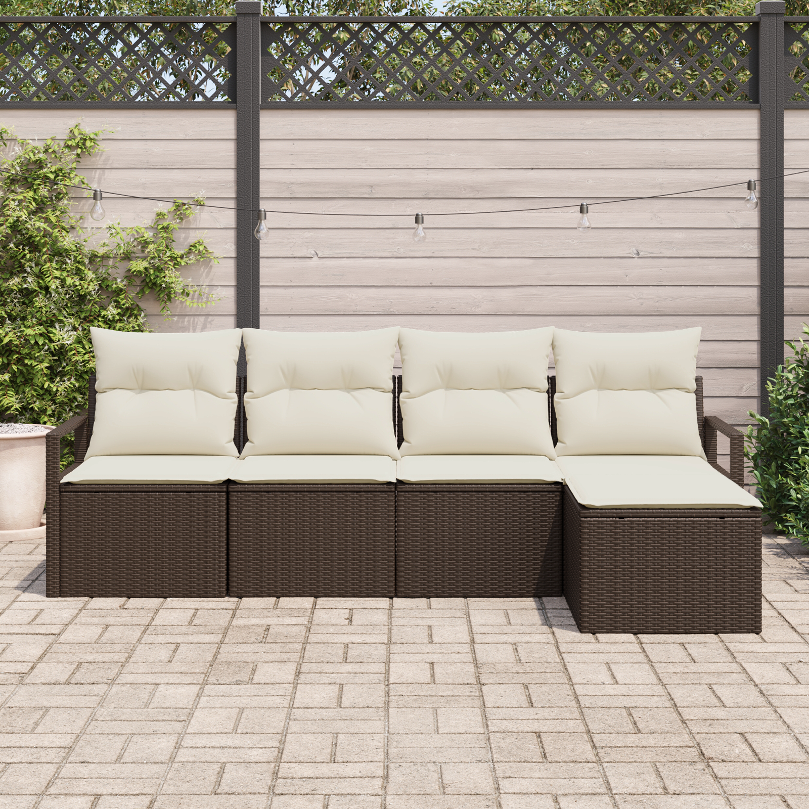 vidaXL 5-delige Tuinbankenset met kussens poly rattan bruin