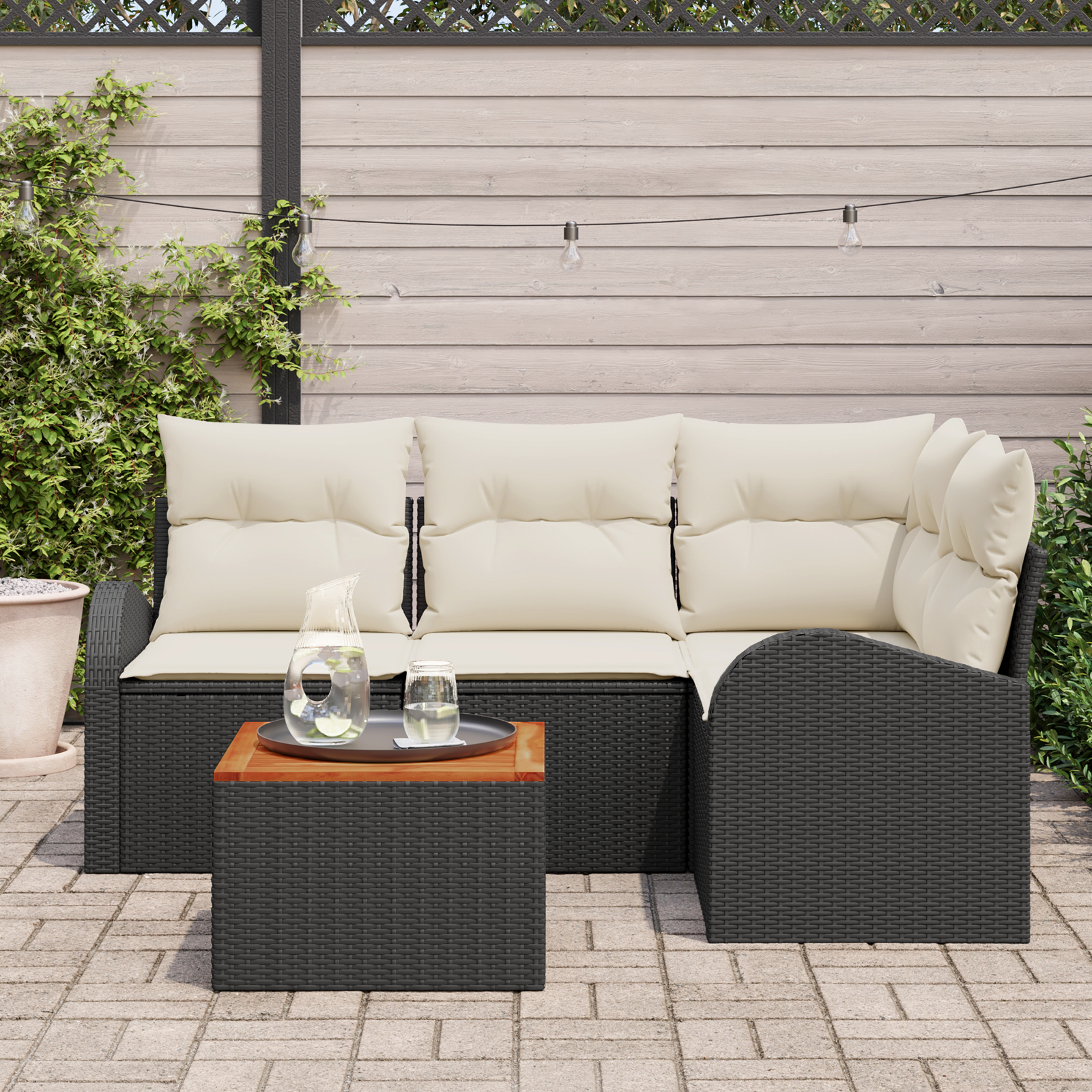 vidaXL 5-delige tuinset met kussens zwart poly rattan acacia