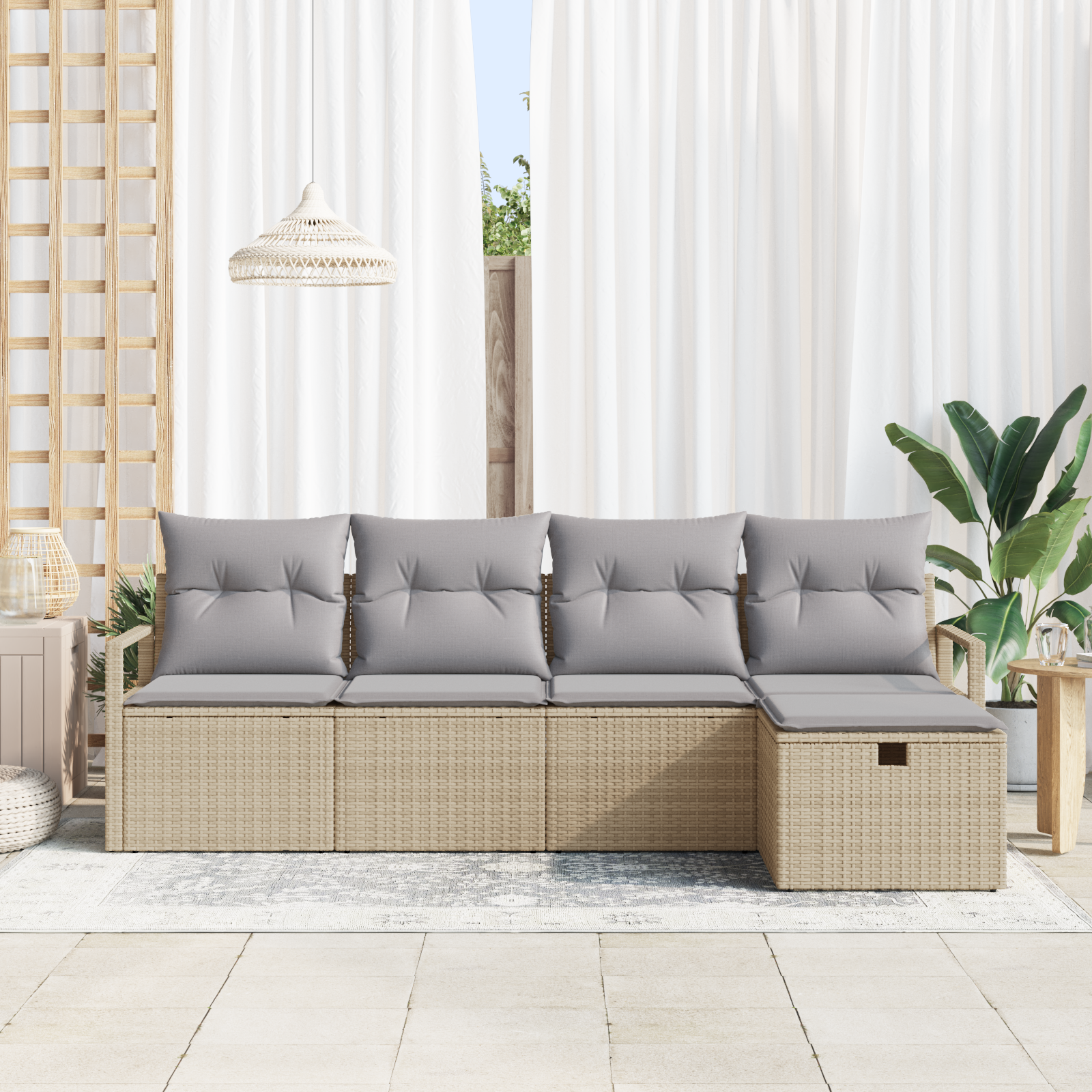 vidaXL 5-delige tuinsofa set met kussens in beige poly rattan