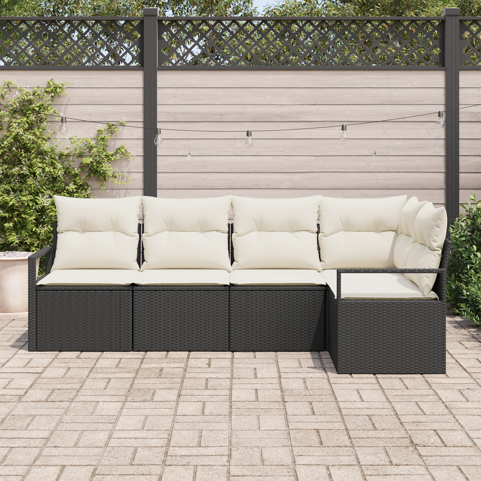 vidaXL 5-delige Tuinbank Set met Kussens in Zwart van Poly Rattan