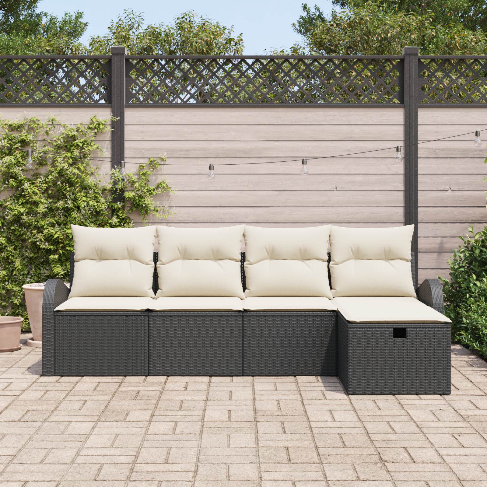 vidaXL 5-delige Tuinbankenset met kussens poly rattan zwart
