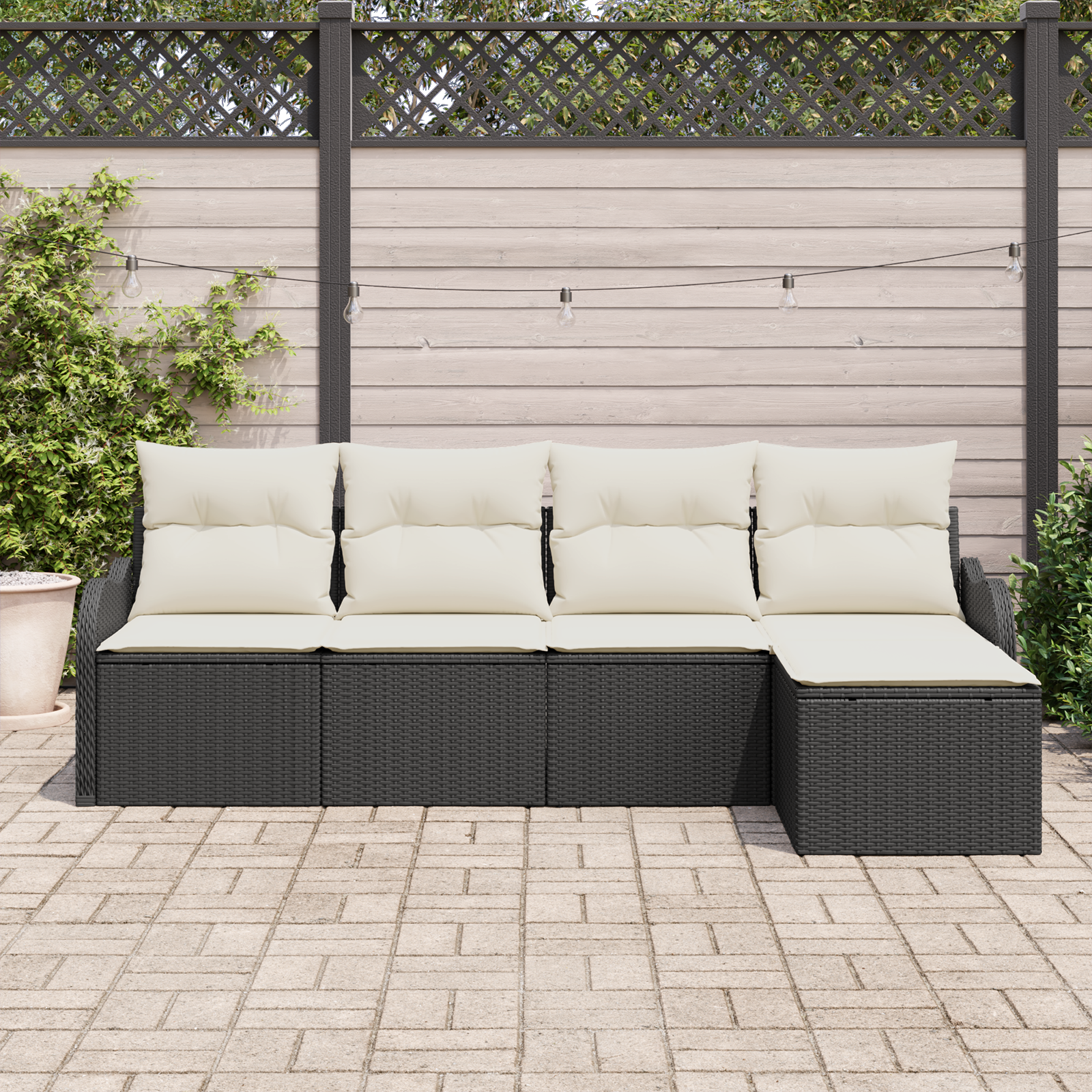 vidaXL 5-delige tuinset met kussens zwart poly rattan