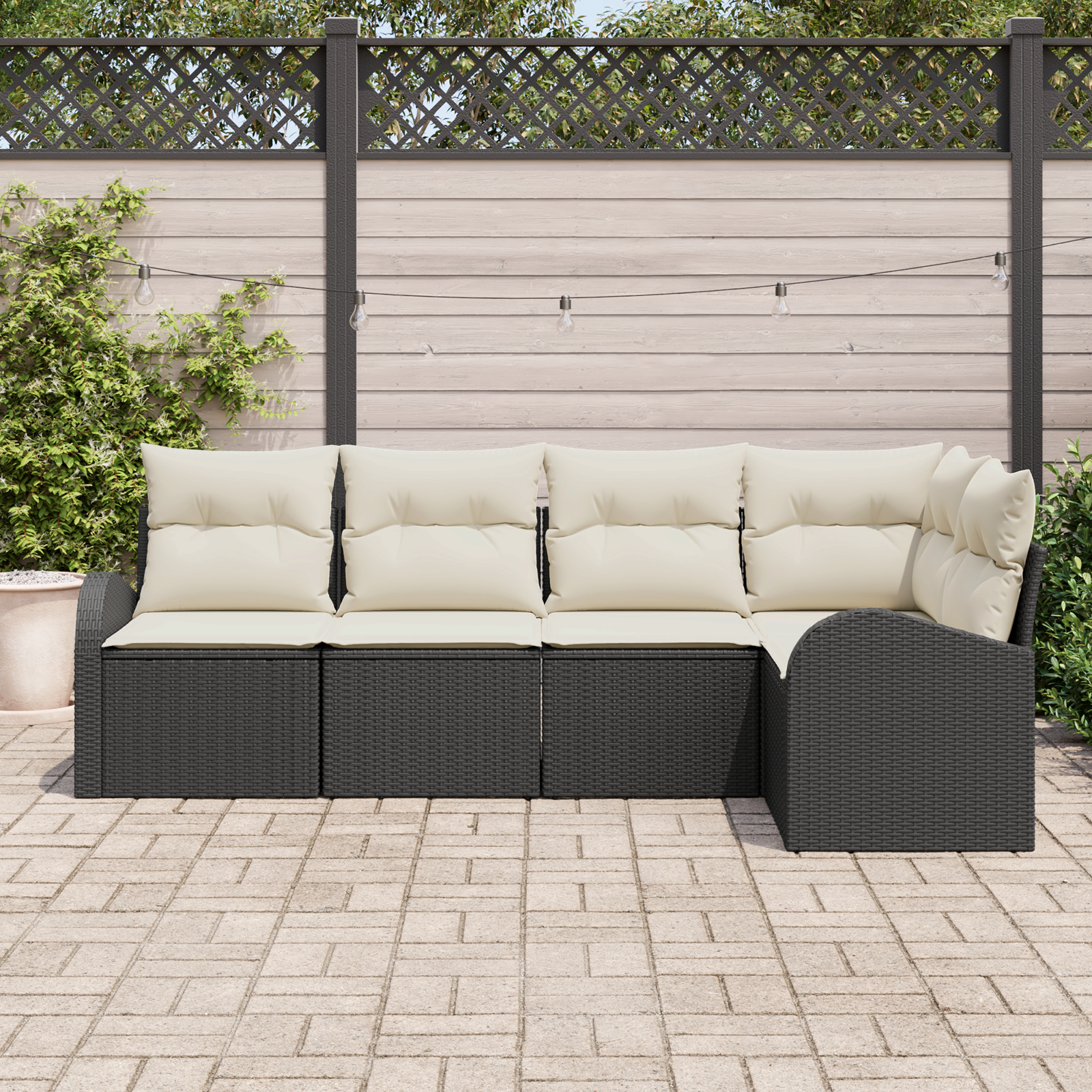 vidaXL 5-delige tuinset met kussens in zwart poly rattan