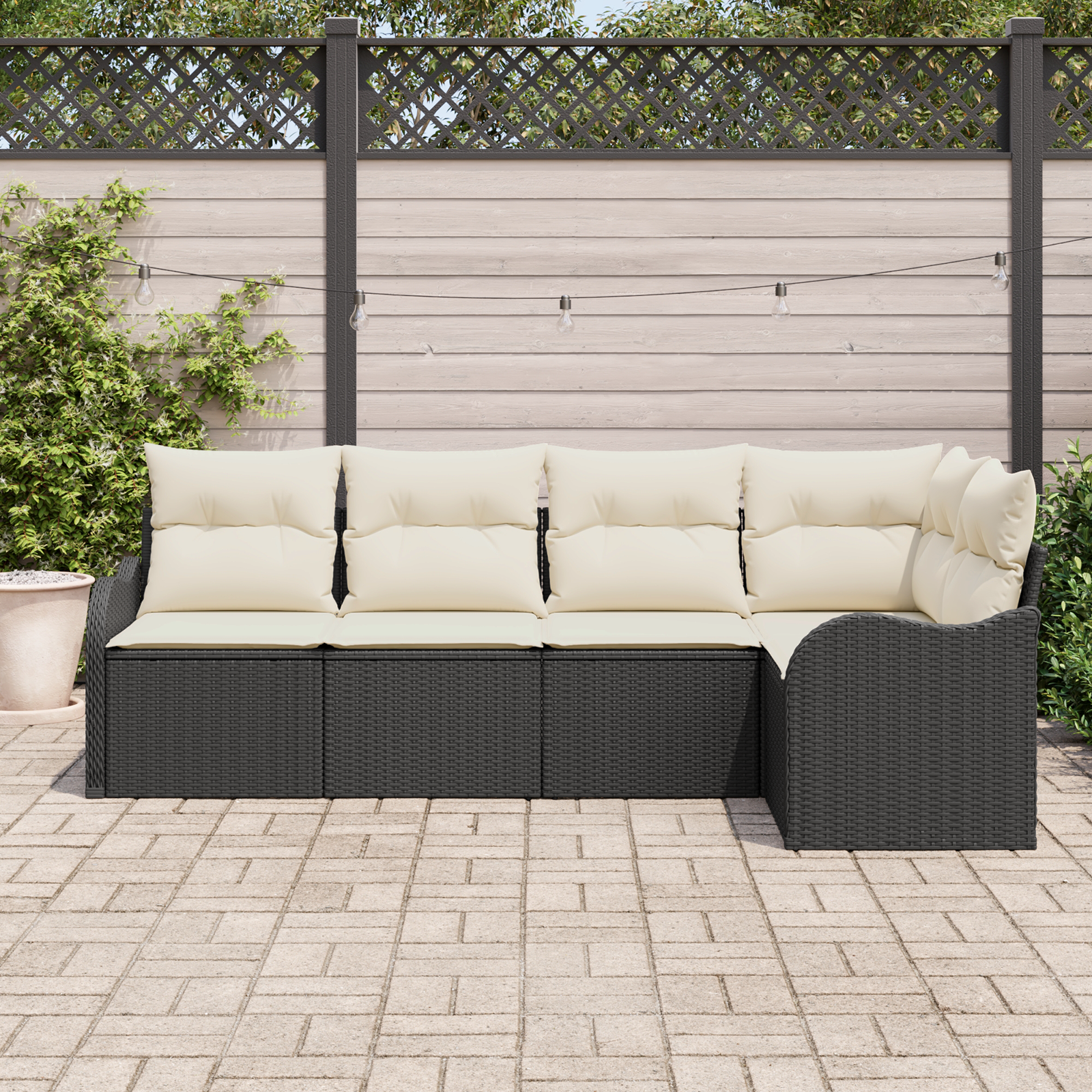 vidaXL 5-delige tuinset met kussens zwart poly rattan