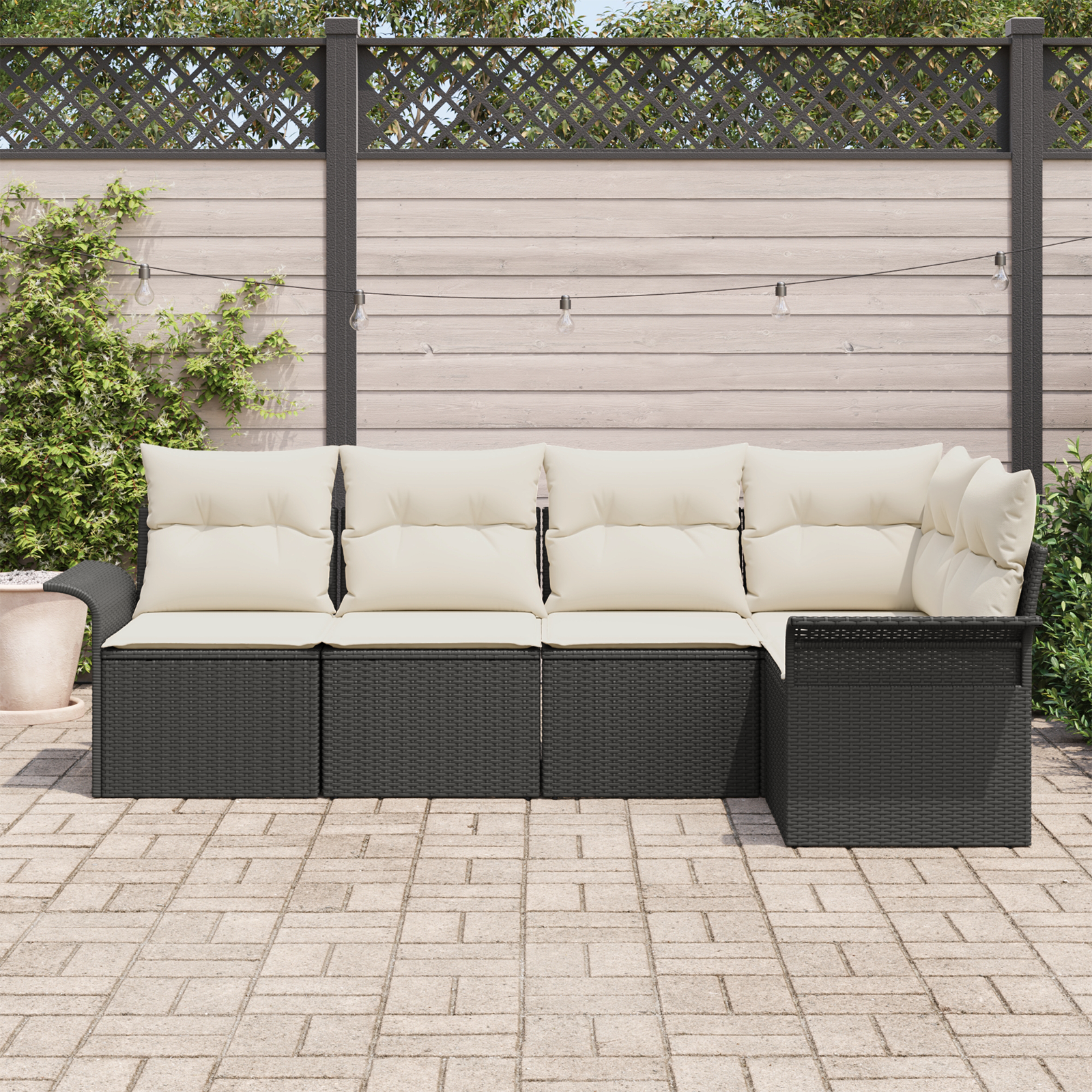vidaXL 5-delige Tuin Sofa Set met Kussens Zwart Poly Rattan
