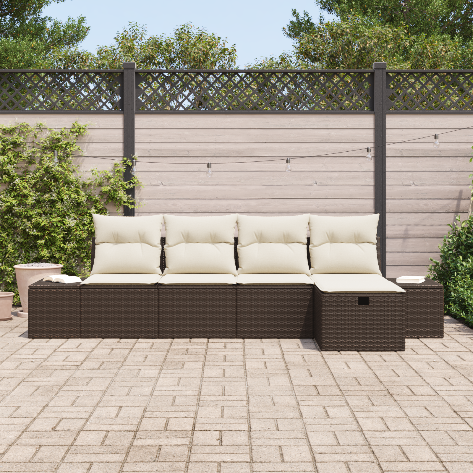 vidaXL 5-delige tuinset met kussens Bruin Poly Rattan