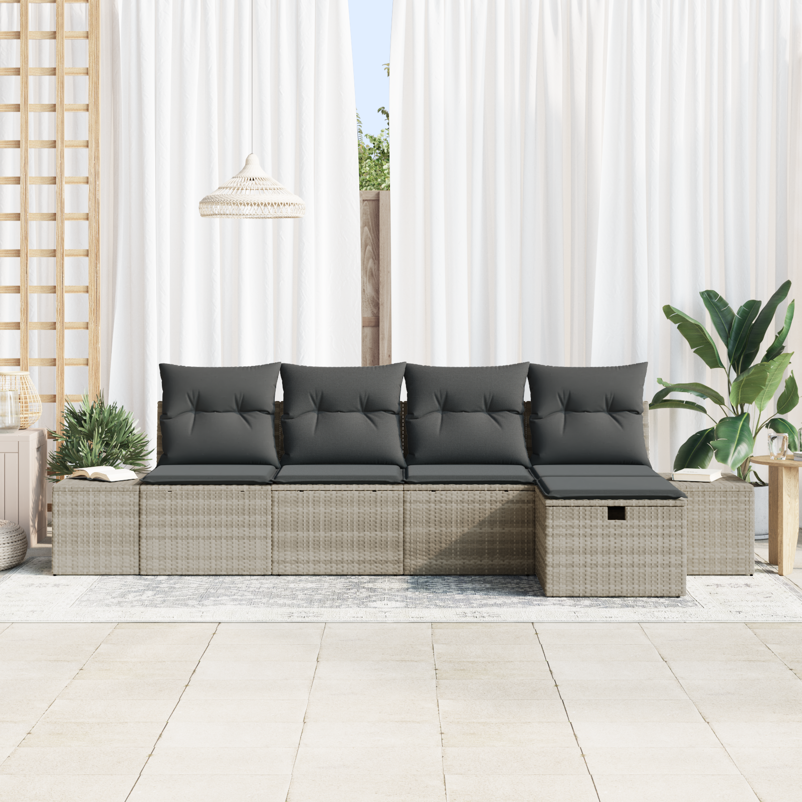 vidaXL 5-delige tuinsofa set met kussens in lichtgrijs poly rattan
