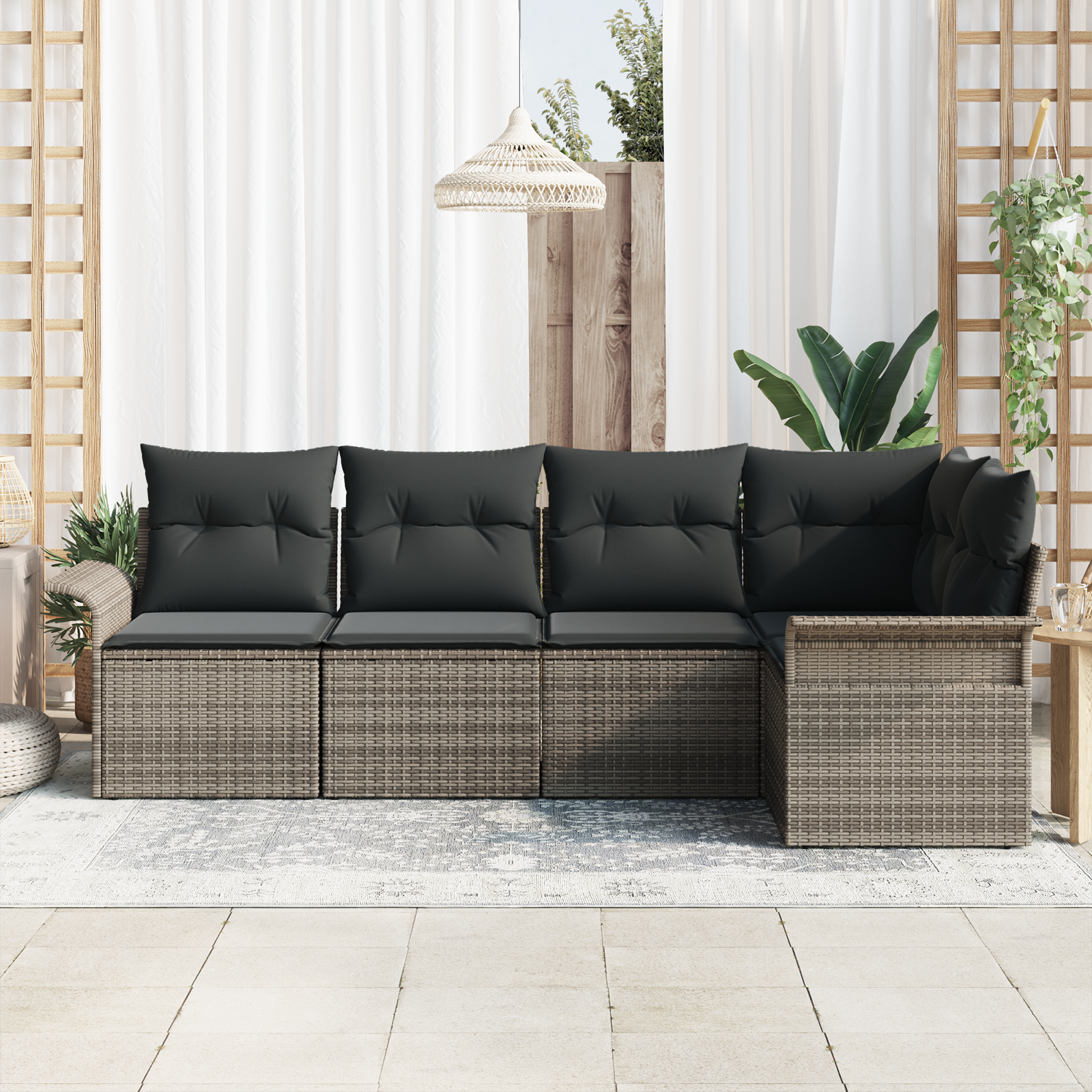 vidaXL 5-delige tuinsofa set met kussens in grijs poly rattan