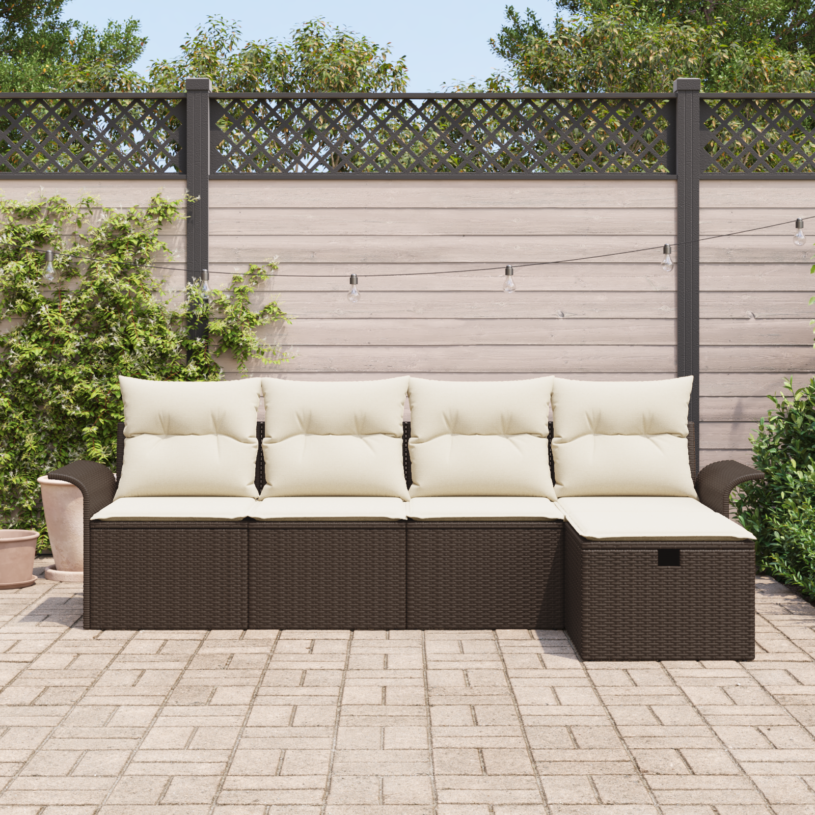 vidaXL 5-delige Tuinset met Kussens Bruin Poly Rattan
