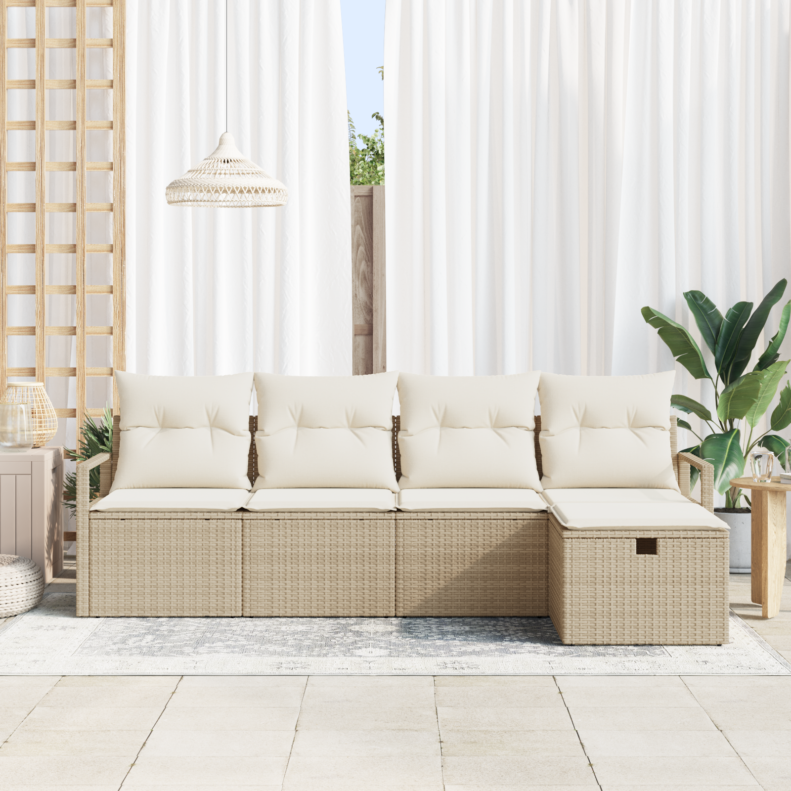 vidaXL 5-delige tuinsofa set met kussens in beige poly rattan
