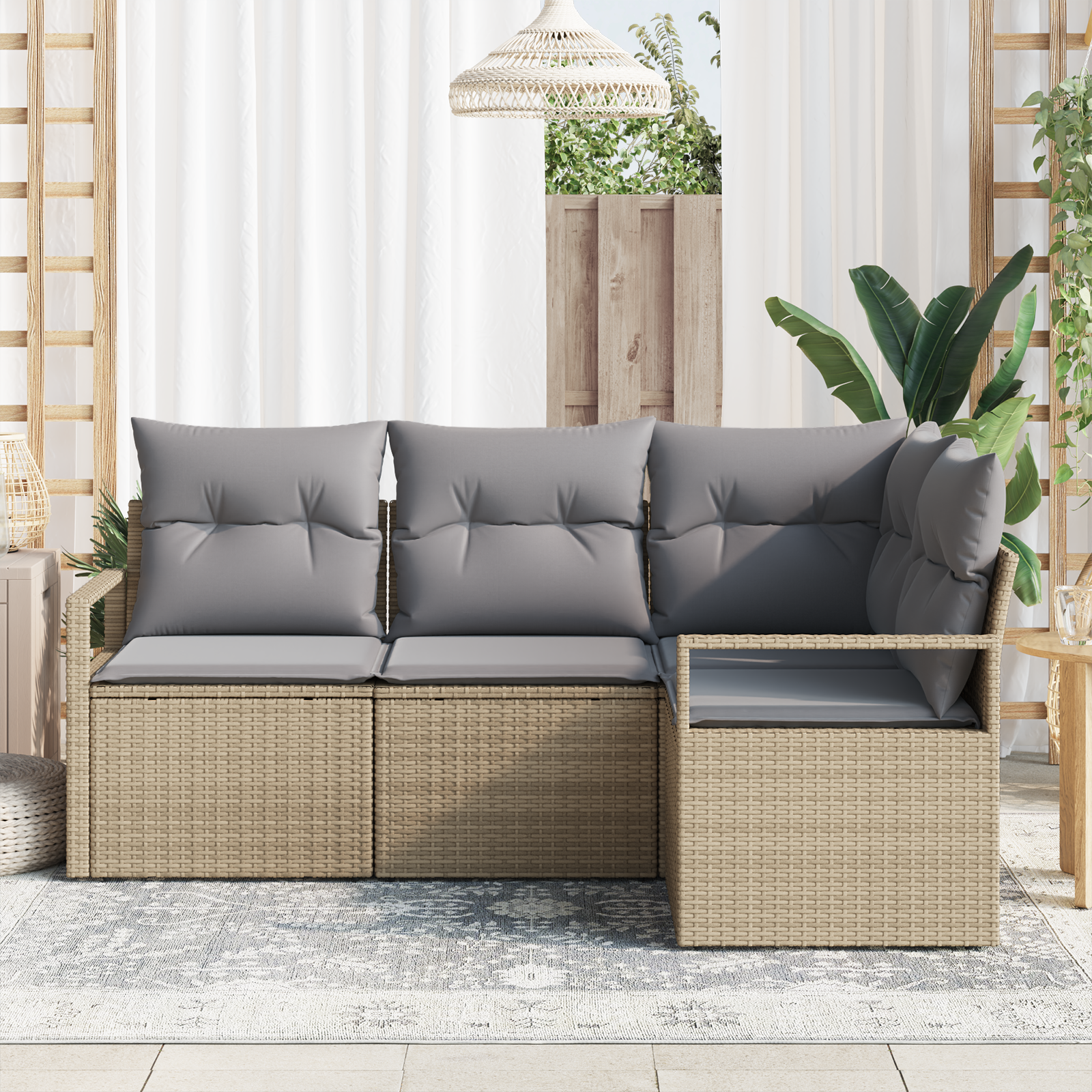 vidaXL 4-delige Tuinbankenset met kussens poly rattan beige