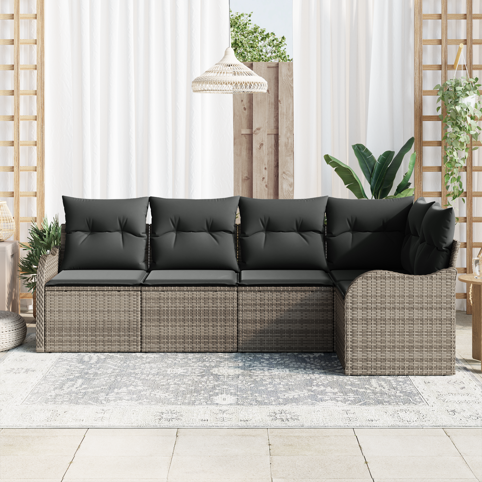 vidaXL 5-delige tuinsofa set met kussens grijs poly rattan