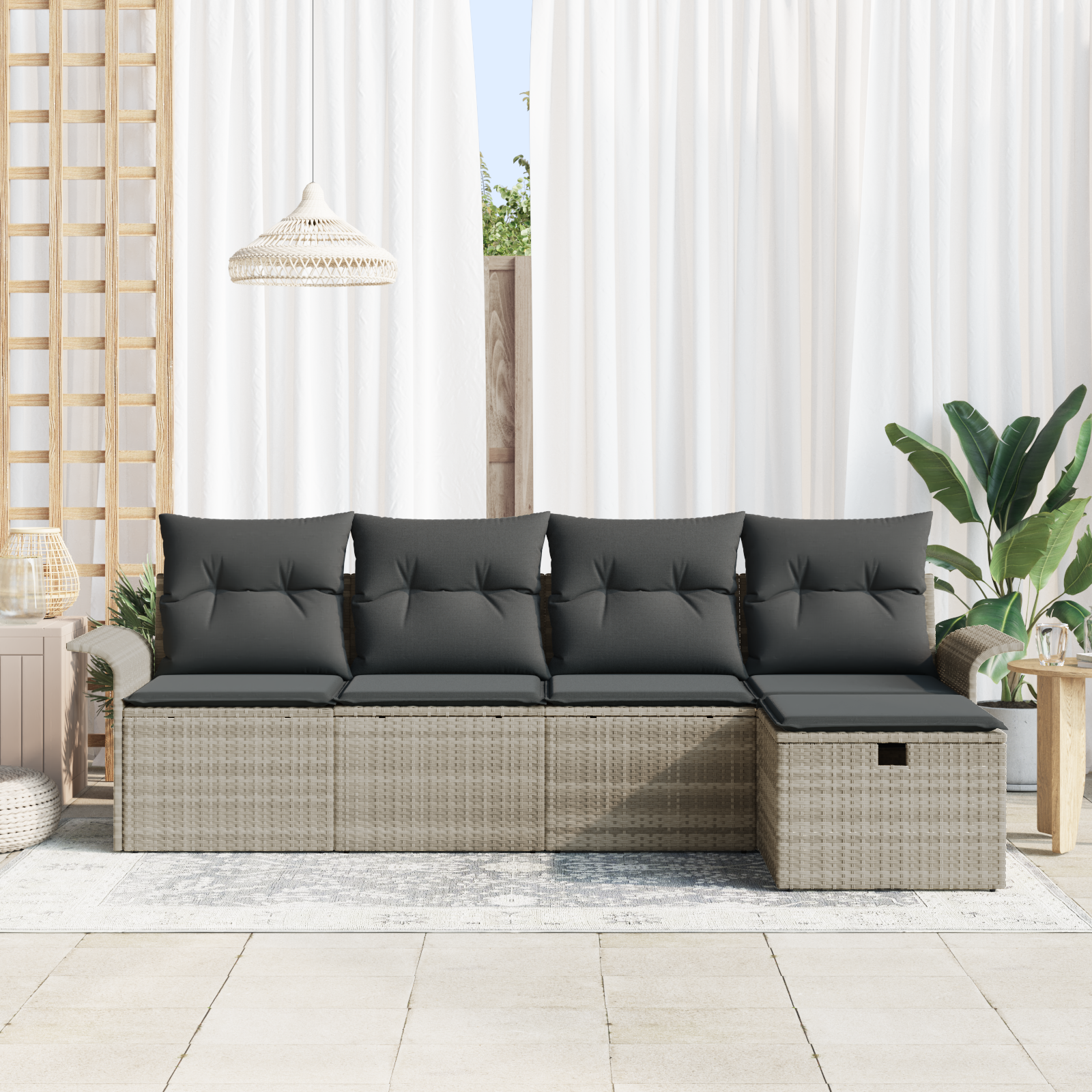 vidaXL 5-delige tuinsofa set met kussens lichtgrijs poly rattan