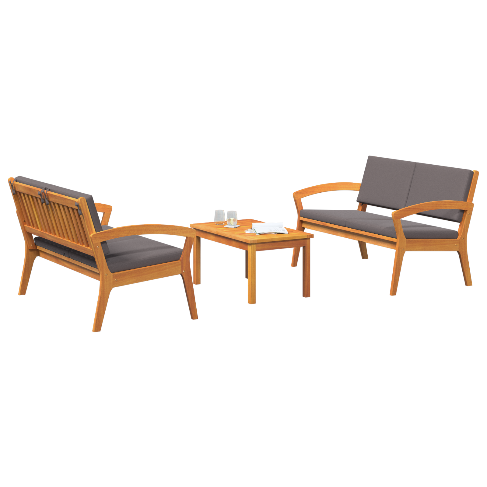 vidaXL 3-delige Bistroset met kussens massief acaciahout