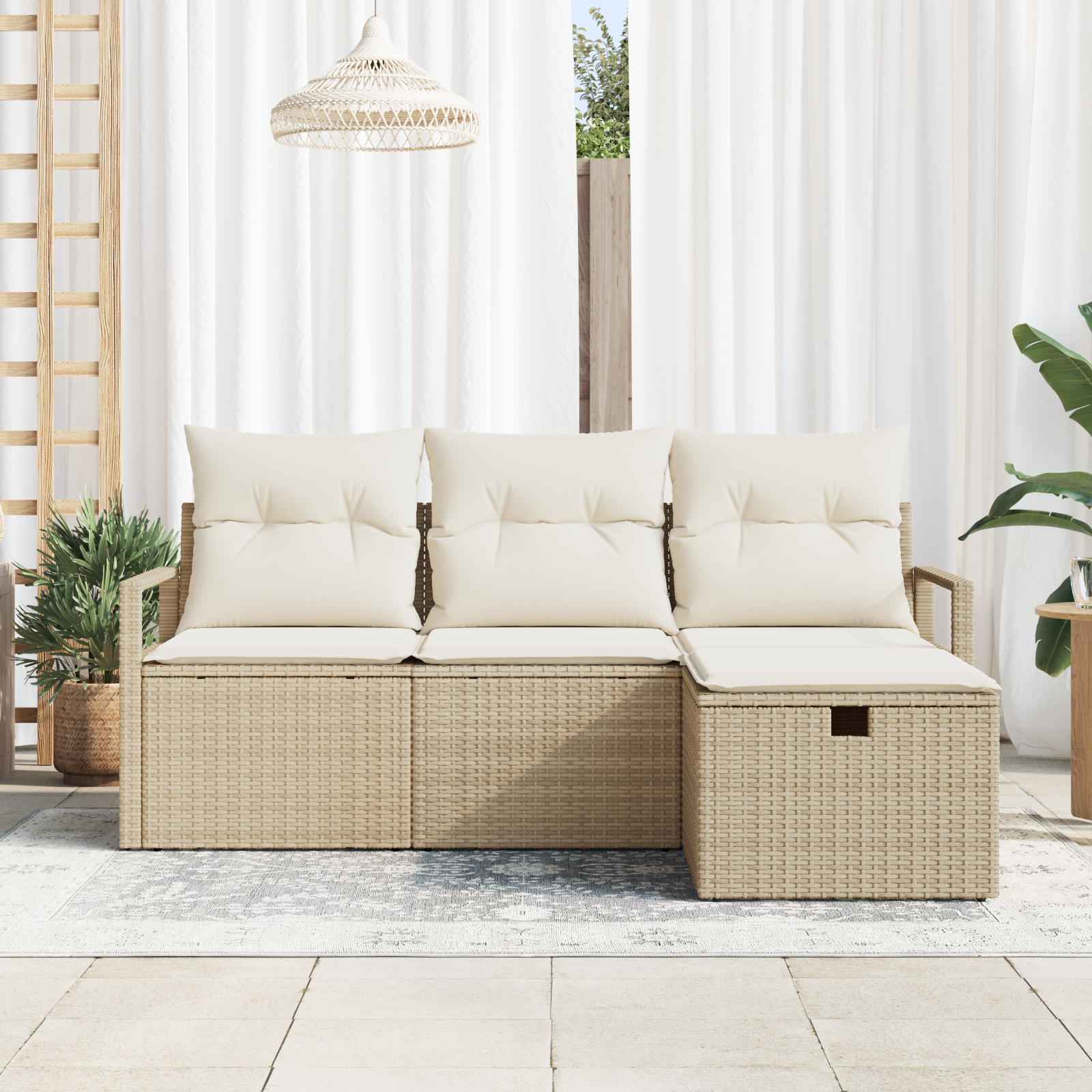 vidaXL 4-delige tuinset met kussens in beige poly rattan