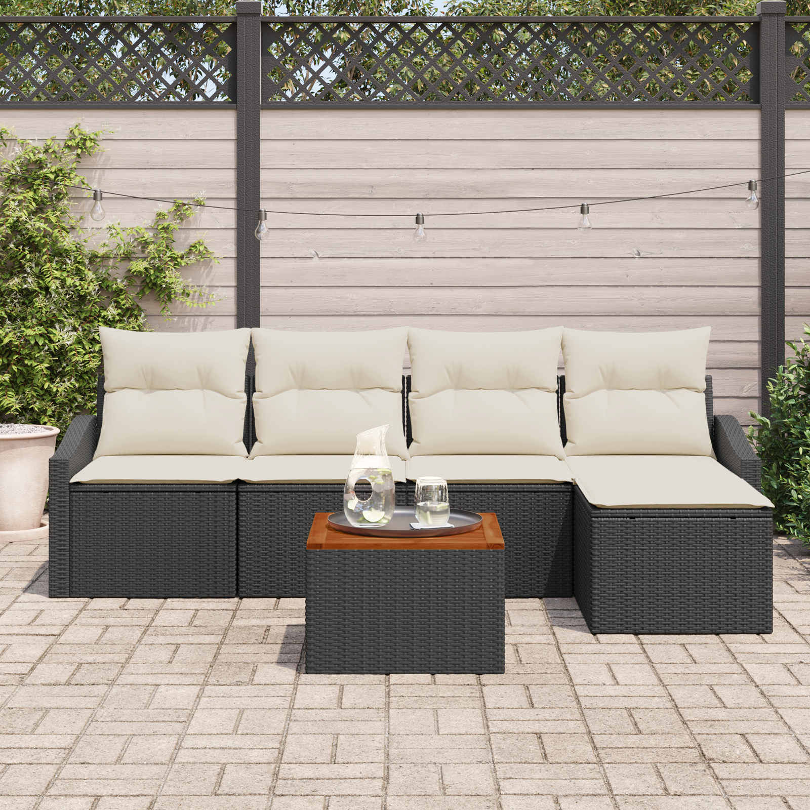 vidaXL 6-delige Tuinbankenset met kussens poly rattan acaciahout zwart