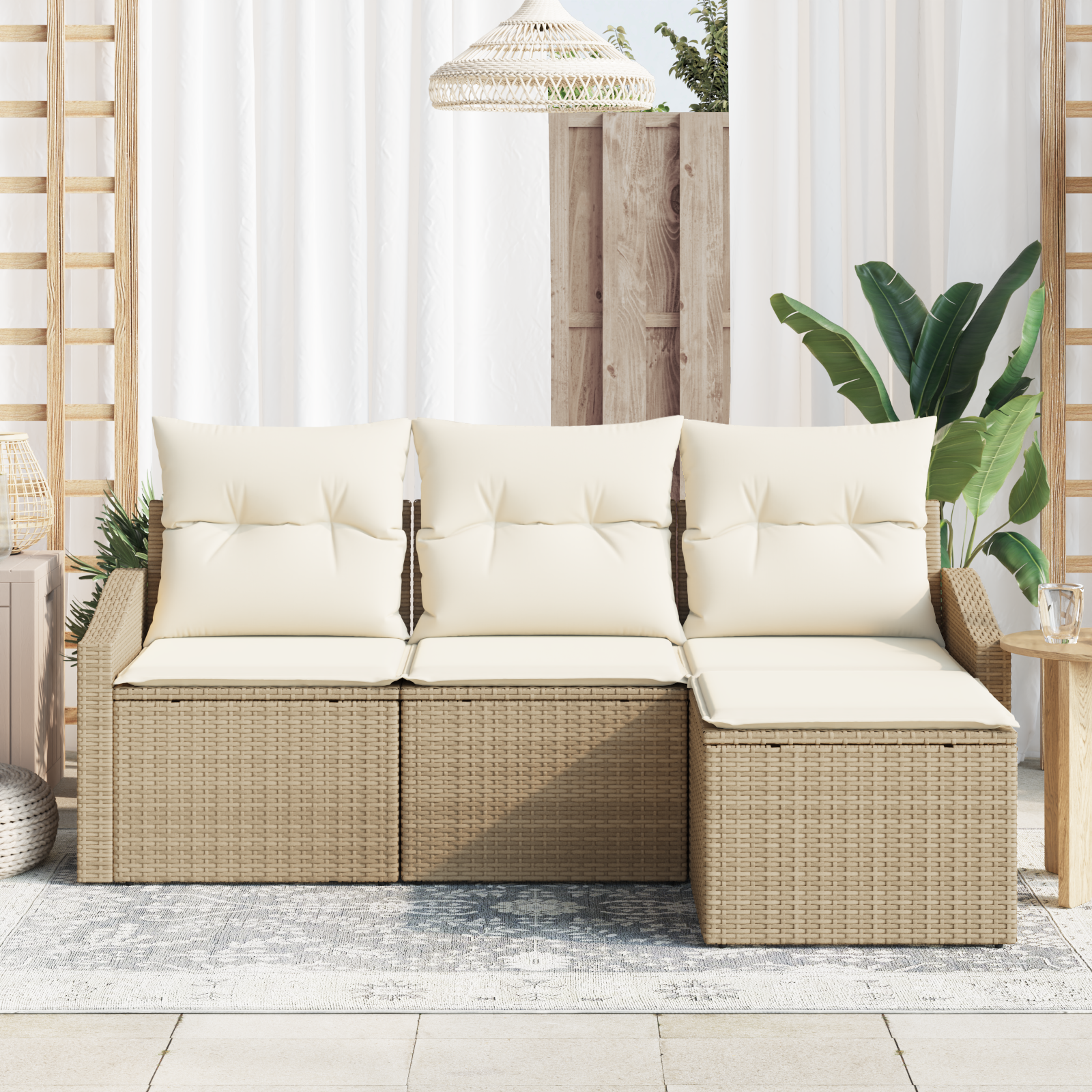 vidaXL 4-delige tuinset met kussens - beige poly rattan