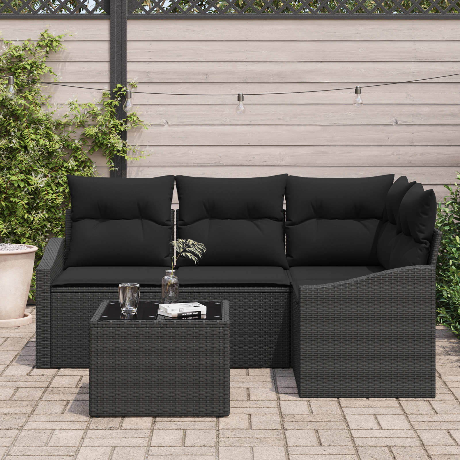 vidaXL 5-delige Ligbed Set met Kussens Beige Poly Rattan