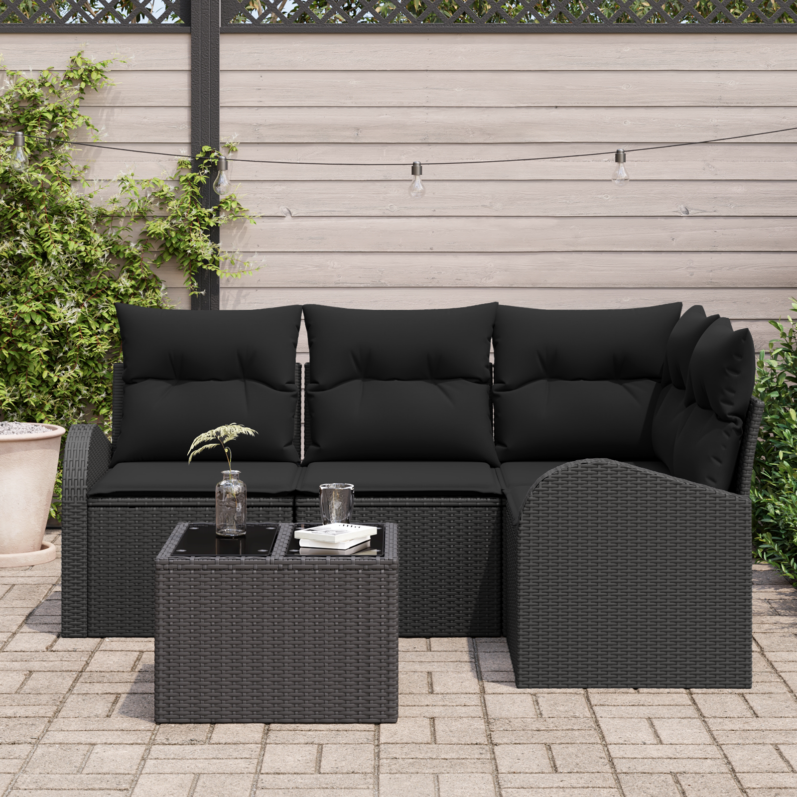 vidaXL 5-delige tuinset met kussens in beige poly rattan
