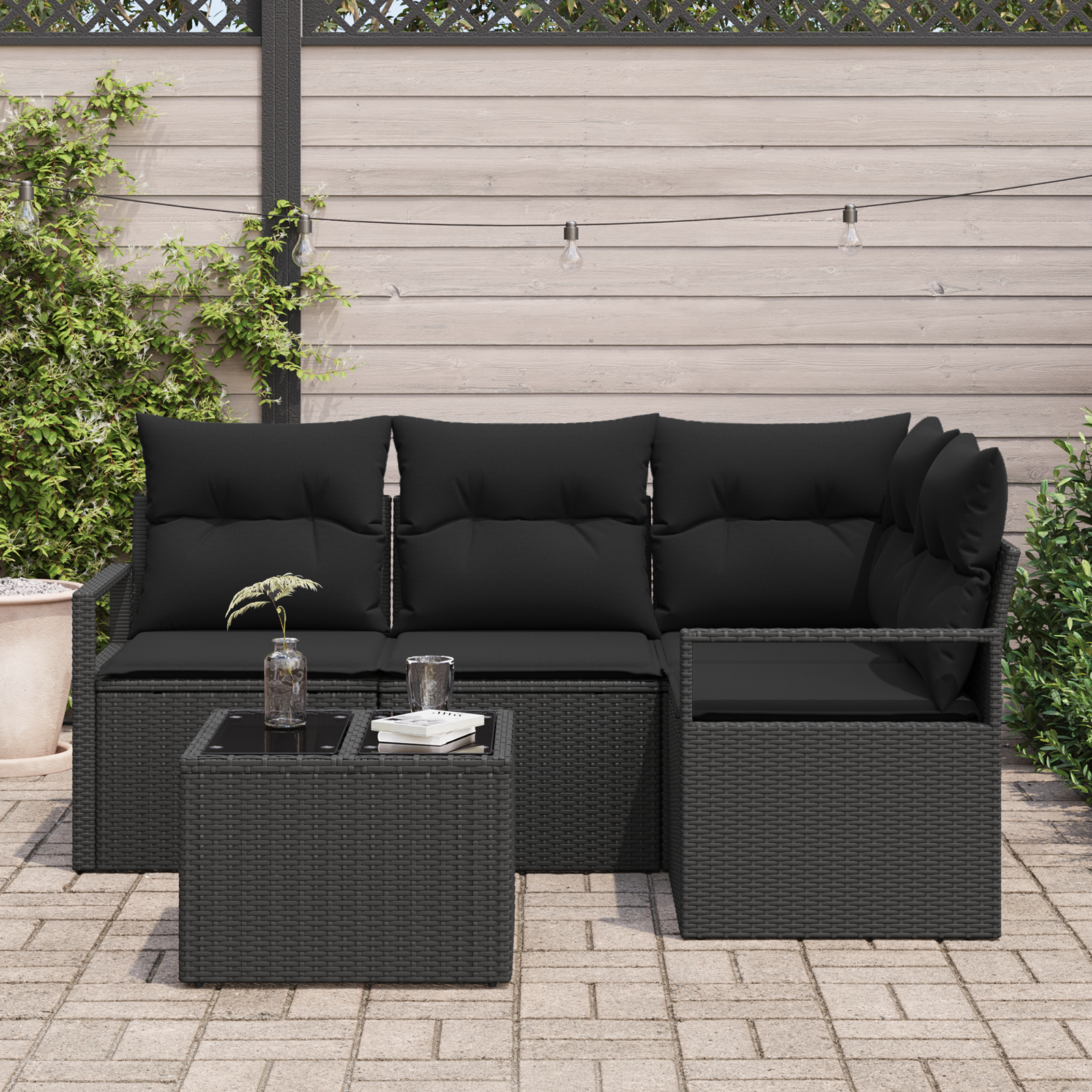 vidaXL 5-delige tuinsofa set met kussens in beige poly rattan