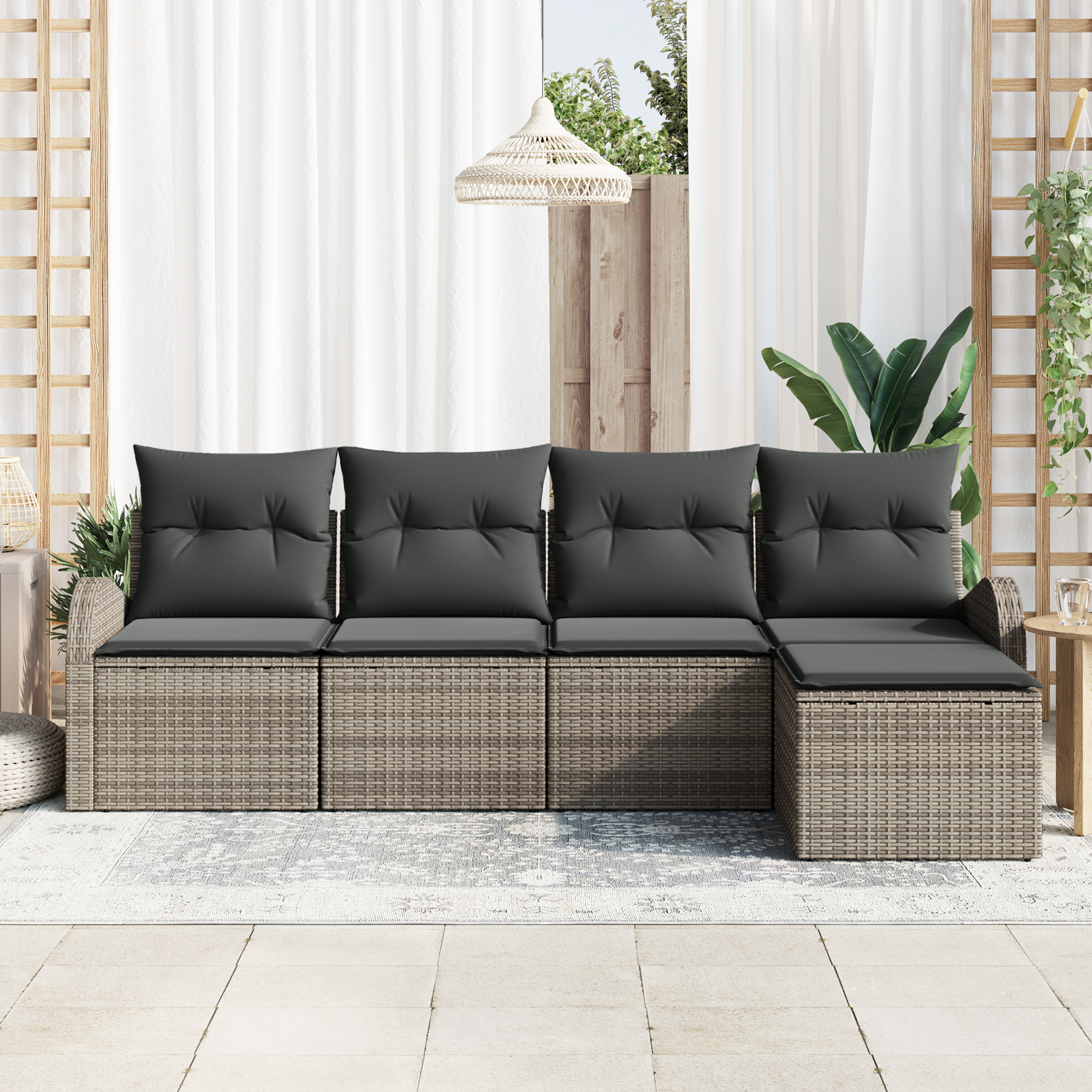 vidaXL 5-delige tuinbankset met kussens - grijs poly rattan