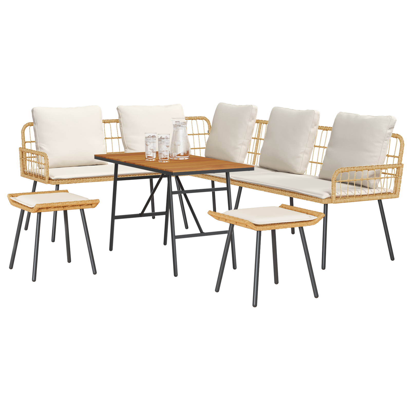 vidaXL 4-delige ligbed set met kussens van natuurlijk poly rattan