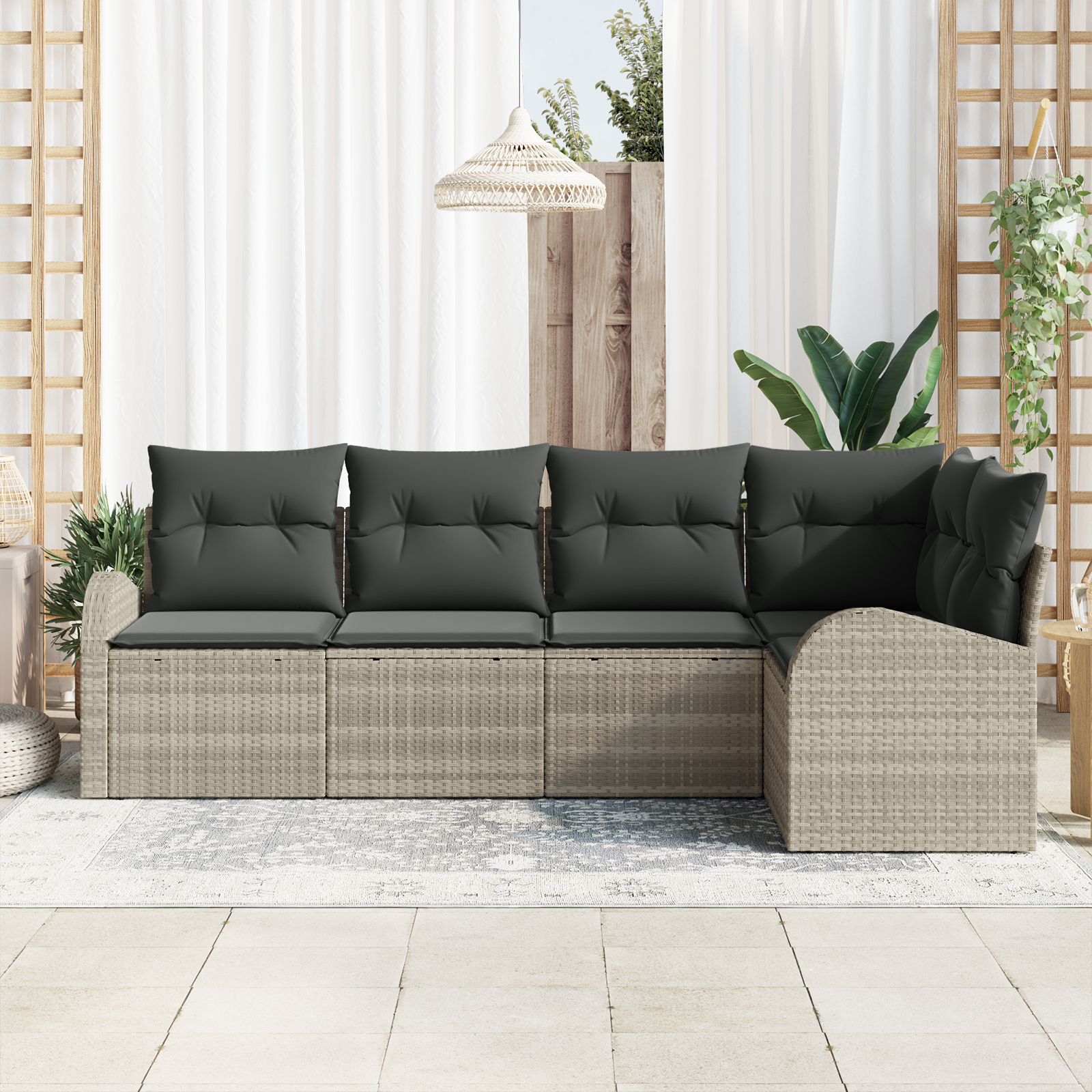 vidaXL 5-delige tuinset met kussens lichtgrijs poly rattan