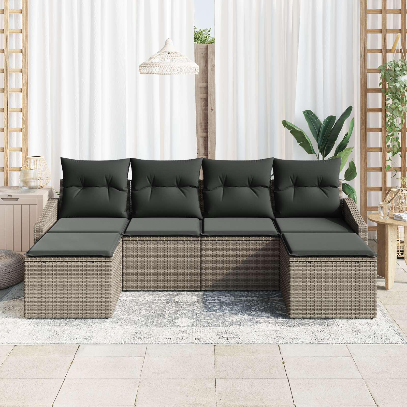 vidaXL 6-delige Tuinbankenset met kussens poly rattan grijs
