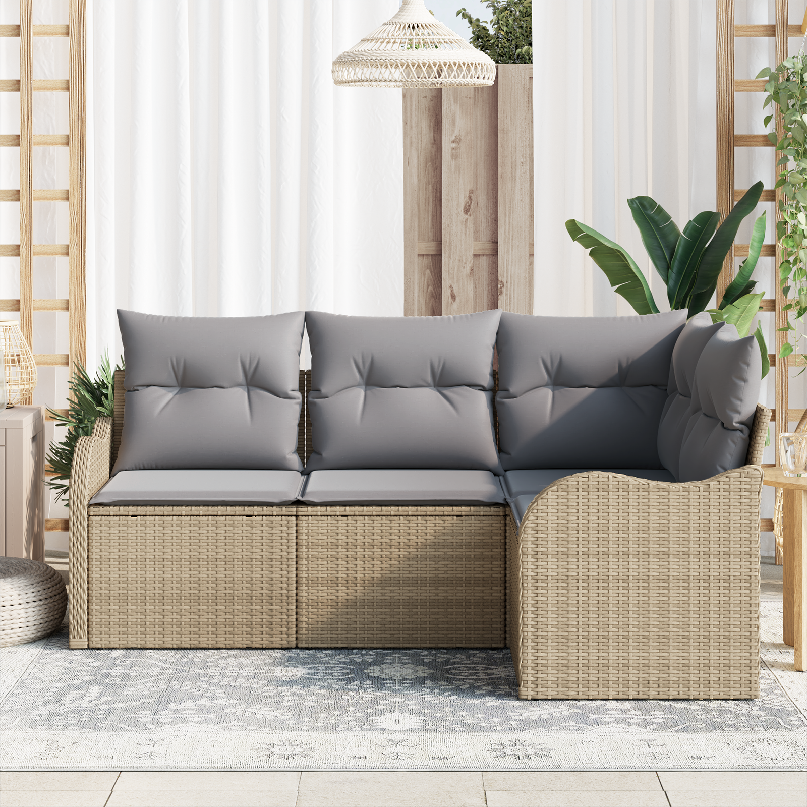 vidaXL 4-delige Tuinbankenset met kussens poly rattan beige