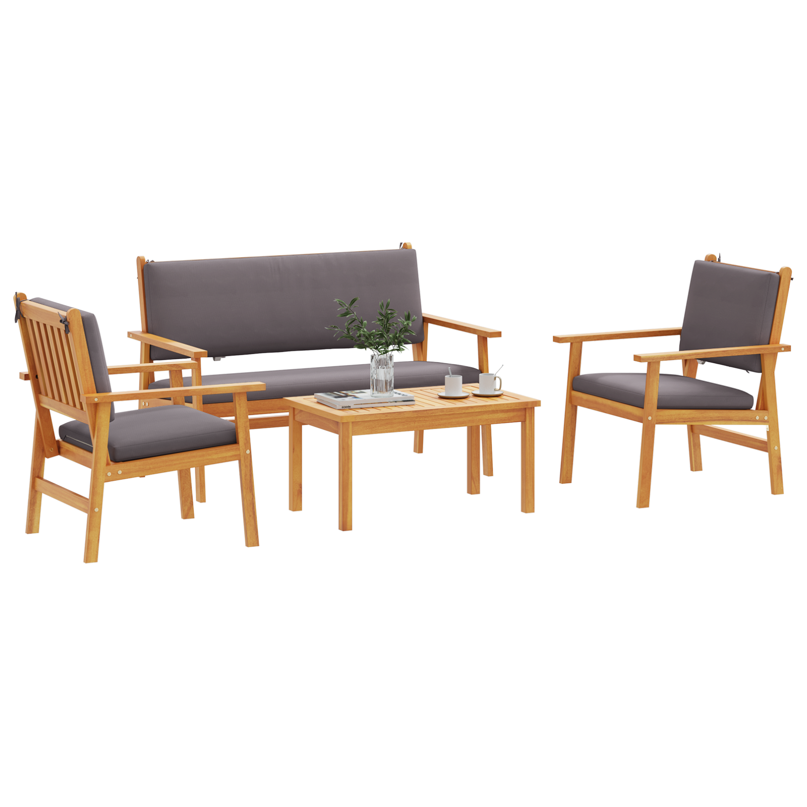 vidaXL 4-delige tuinsofa set met kussens van massief acaciahout