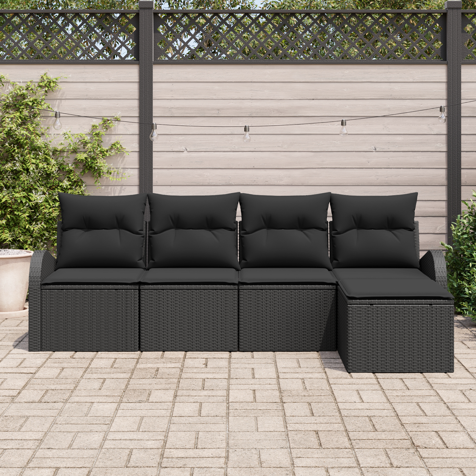 vidaXL 5-delige tuinset met kussens in zwart poly rattan