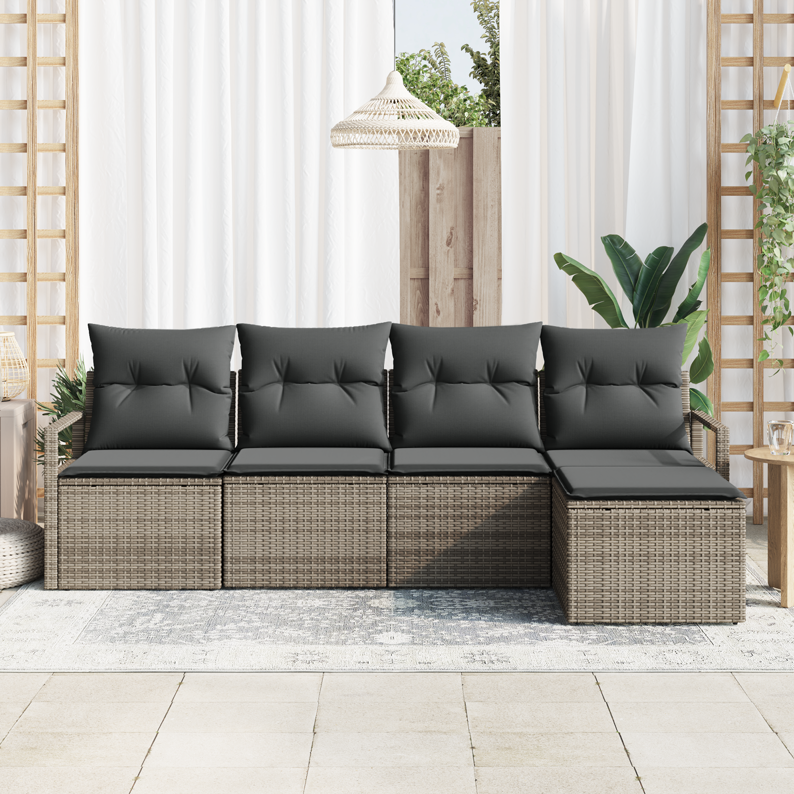vidaXL 5-delige Tuinbankenset met kussens poly rattan grijs