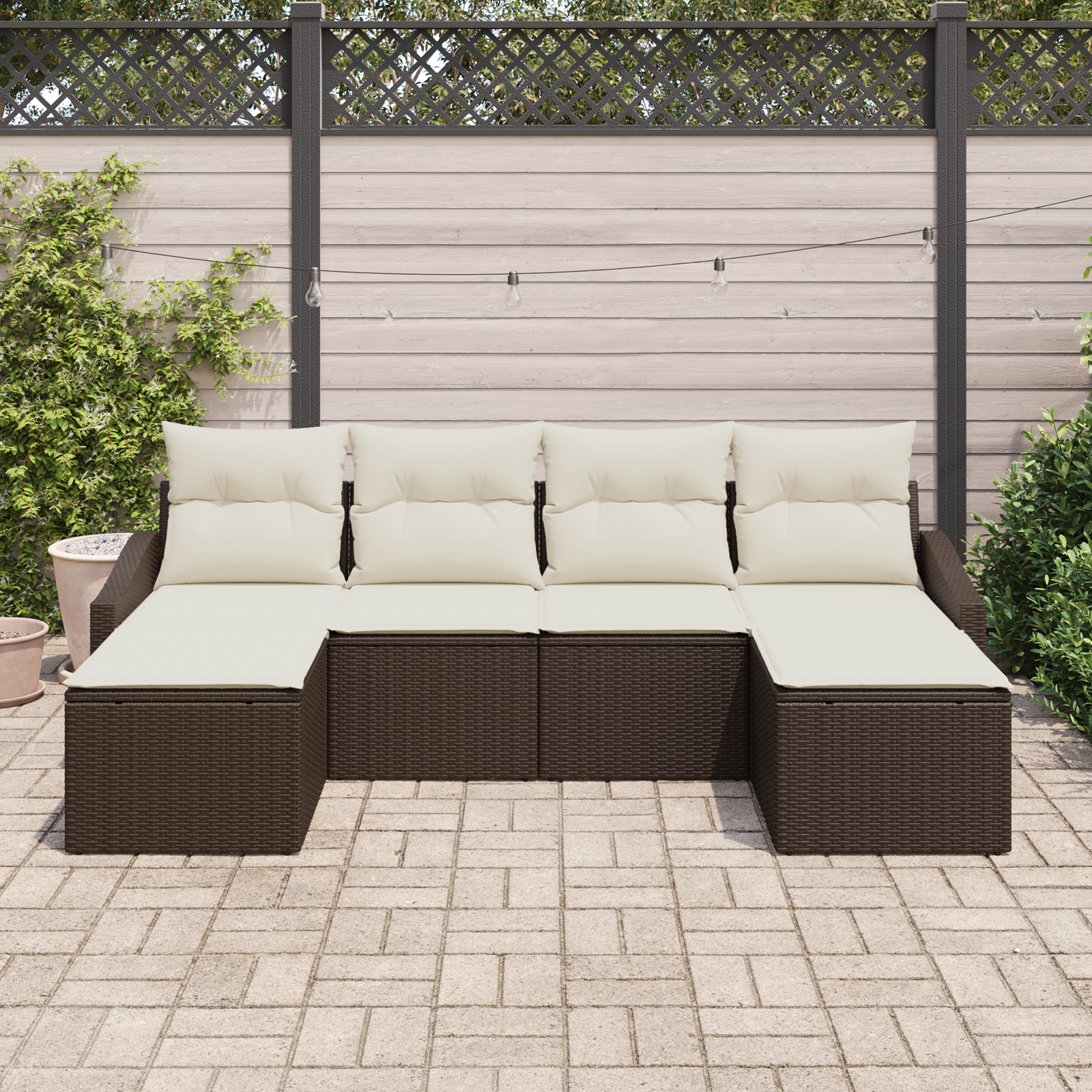 vidaXL 6-delige Tuinbankenset met kussens poly rattan bruin